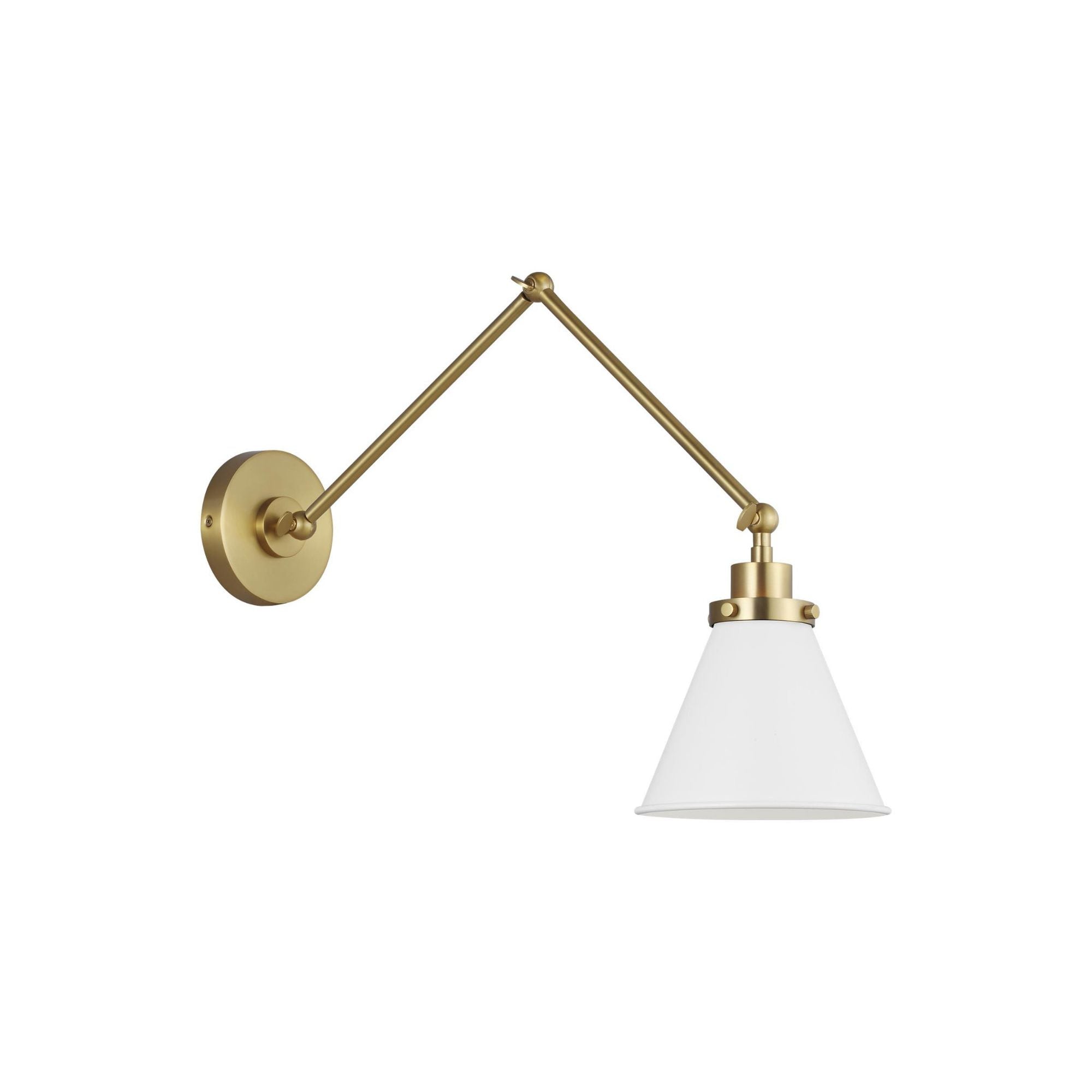 Chapman & Myers Wellfleet Double Arm Cone Task Sconce in Matte White and Burnished Brass