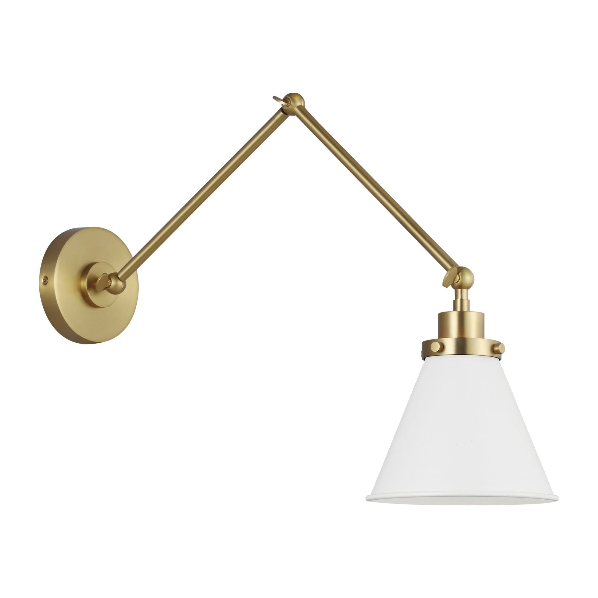 Chapman & Myers Wellfleet Double Arm Cone Task Sconce in Matte White and Burnished Brass