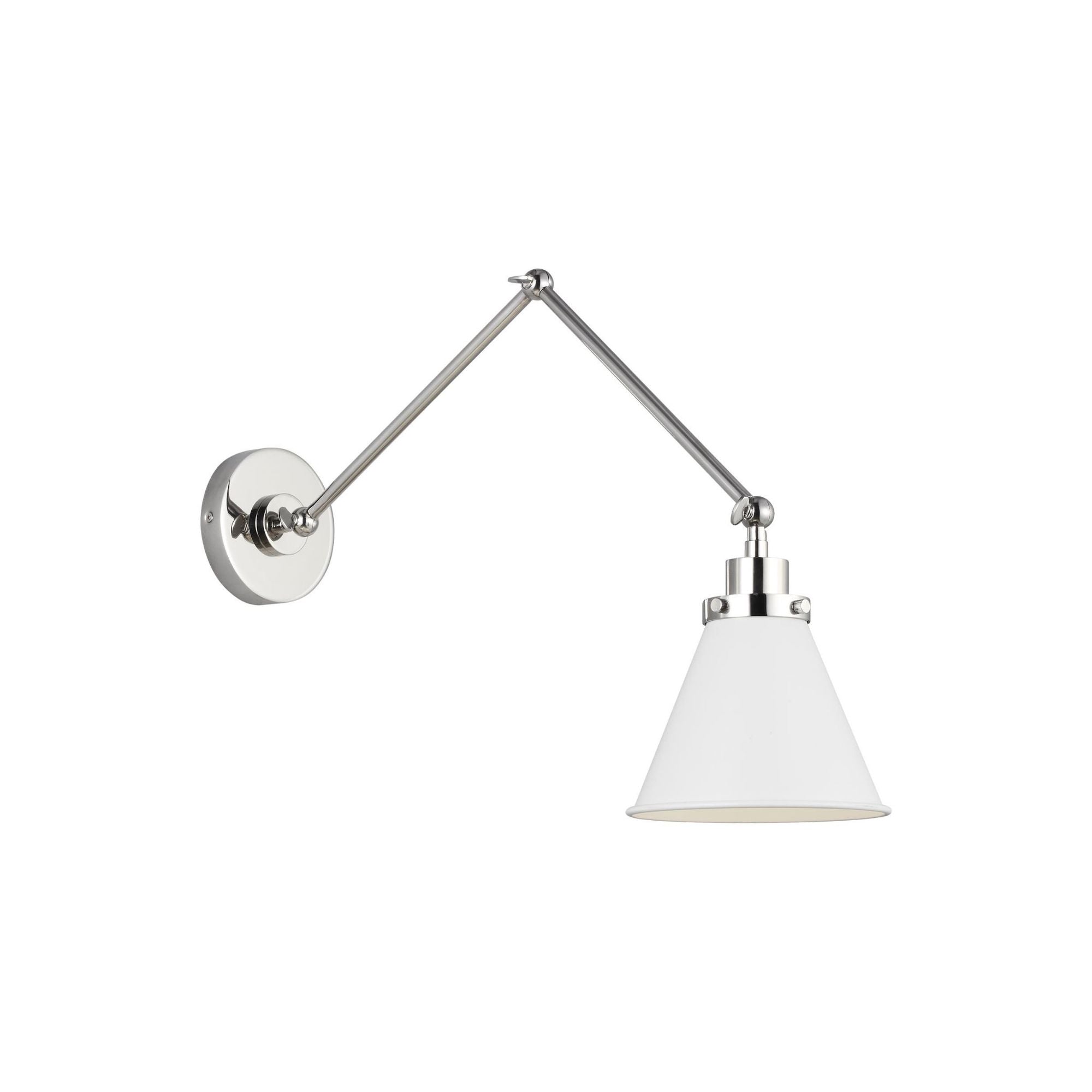 Chapman & Myers Wellfleet Double Arm Cone Task Sconce in Matte White and Polished Nickel
