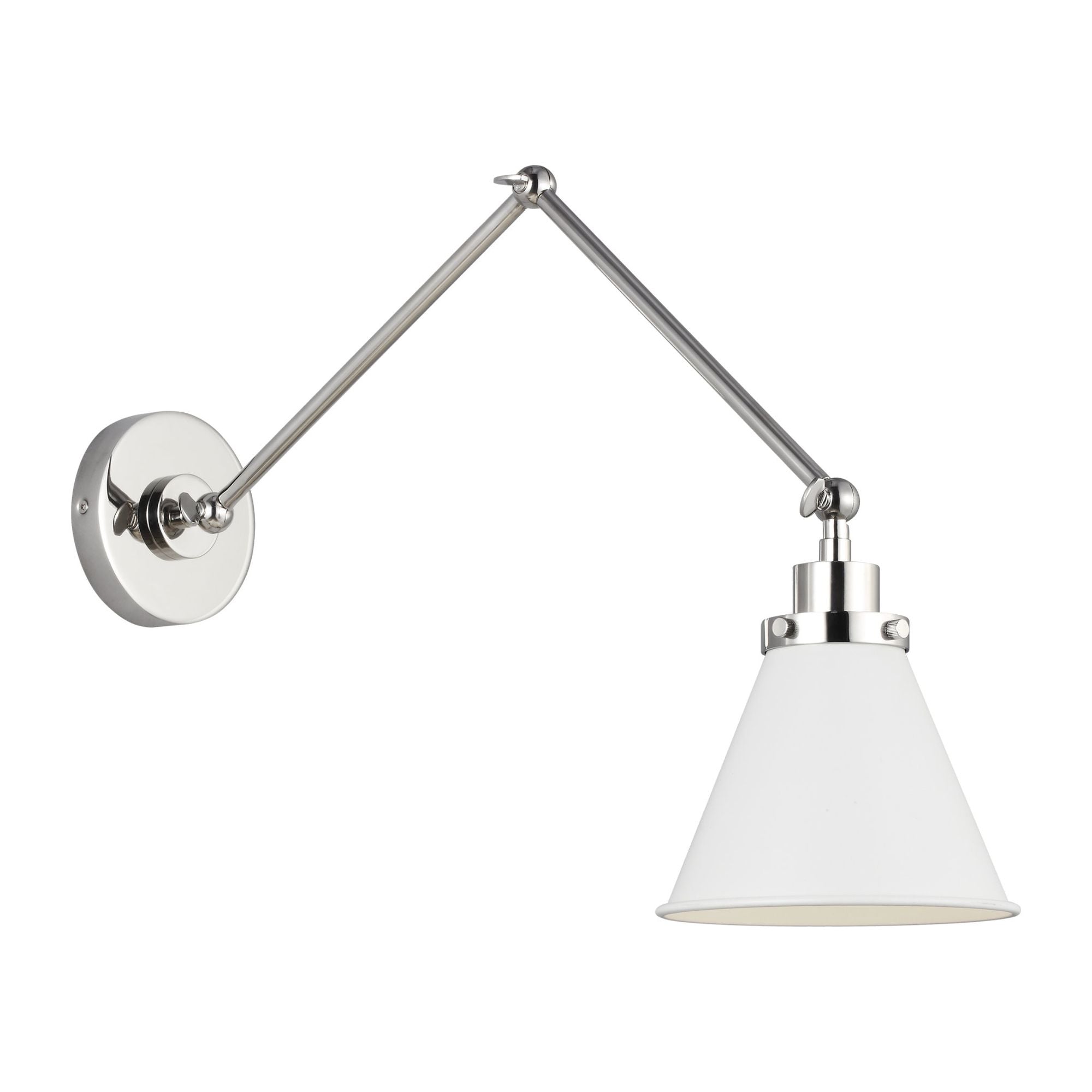 Chapman & Myers Wellfleet Double Arm Cone Task Sconce in Matte White and Polished Nickel