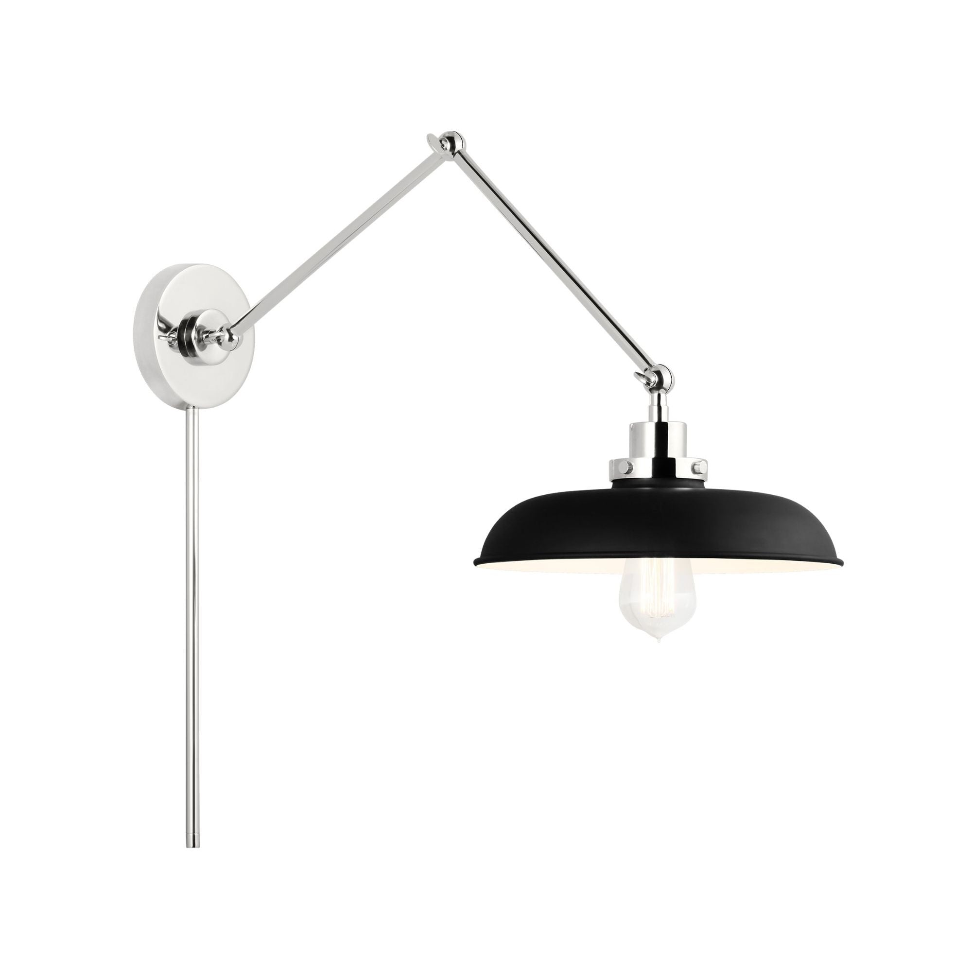 Chapman & Myers Wellfleet Double Arm Wide Task Sconce in Midnight Black and Polished Nickel