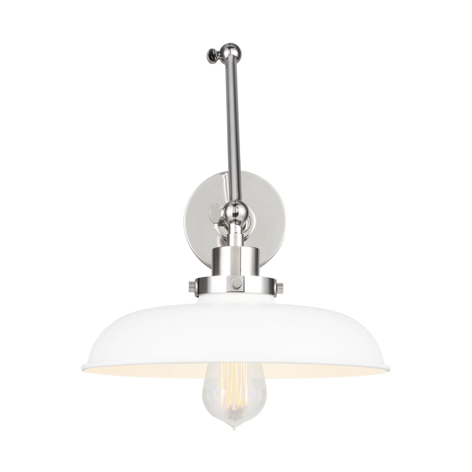 Chapman & Myers Wellfleet Double Arm Wide Task Sconce in Matte White and Polished Nickel