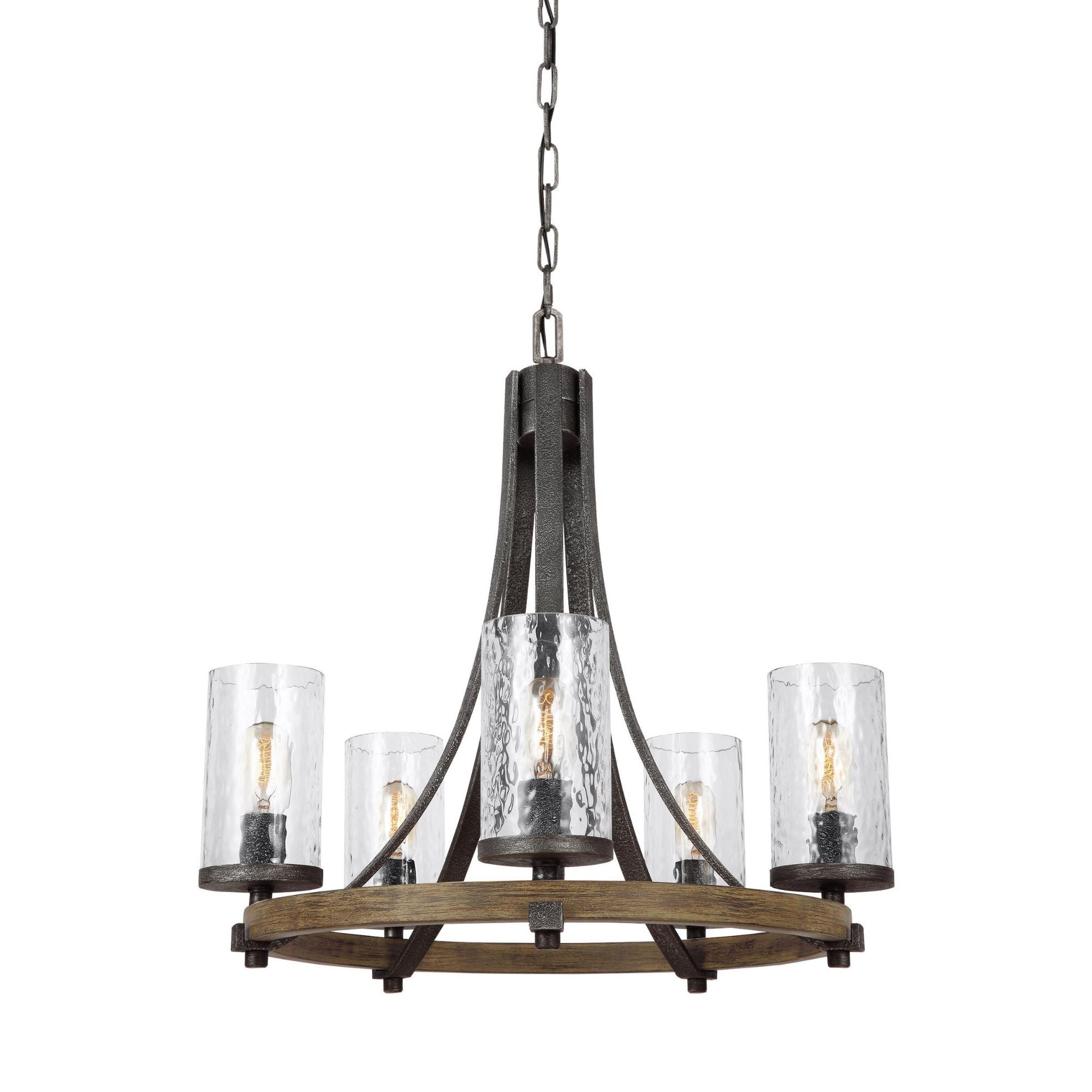 Sean Lavin Angelo Small Chandelier in Distressed Weathered Oak / Slate Grey Metal