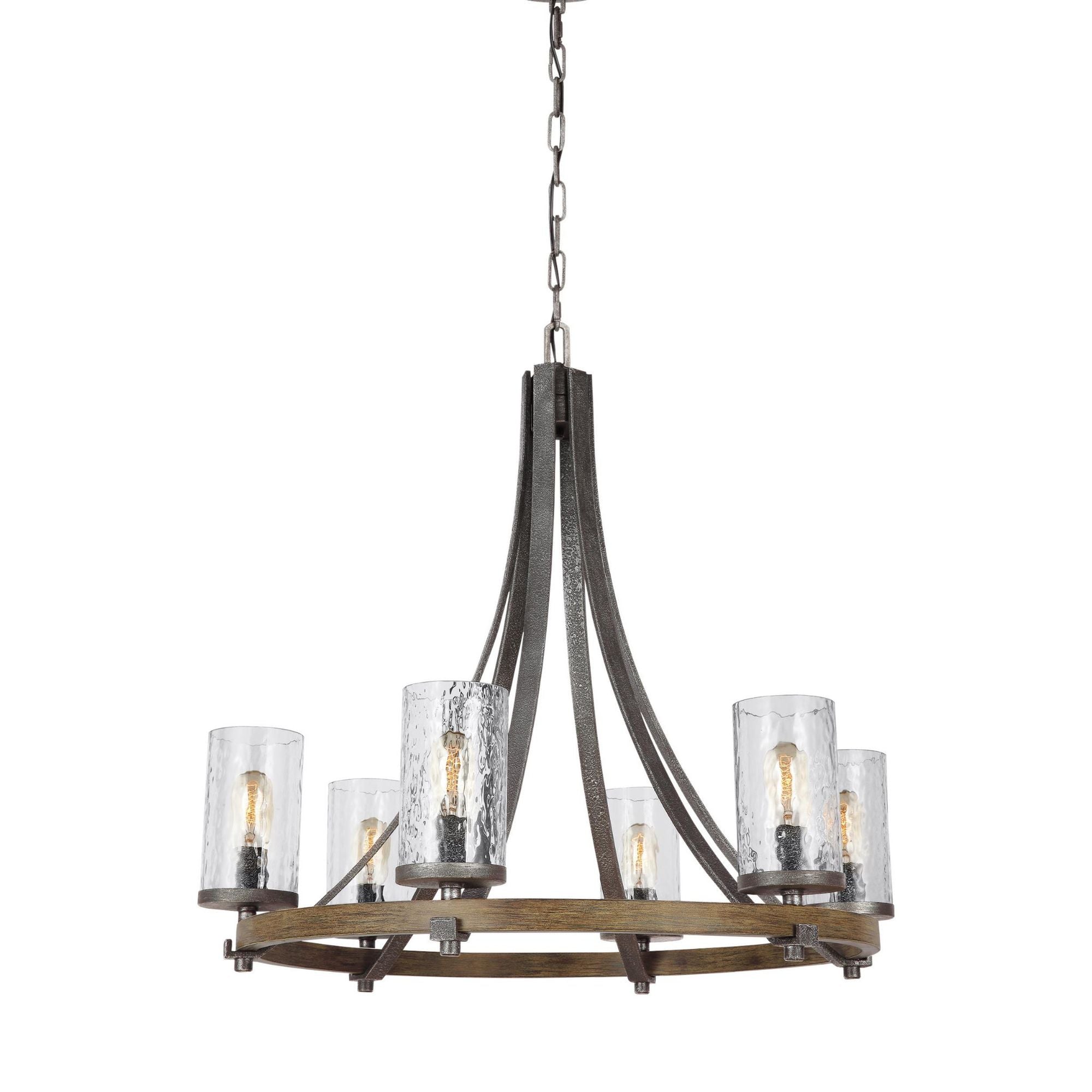 Sean Lavin Angelo Medium Chandelier in Distressed Weathered Oak / Slate Grey Metal