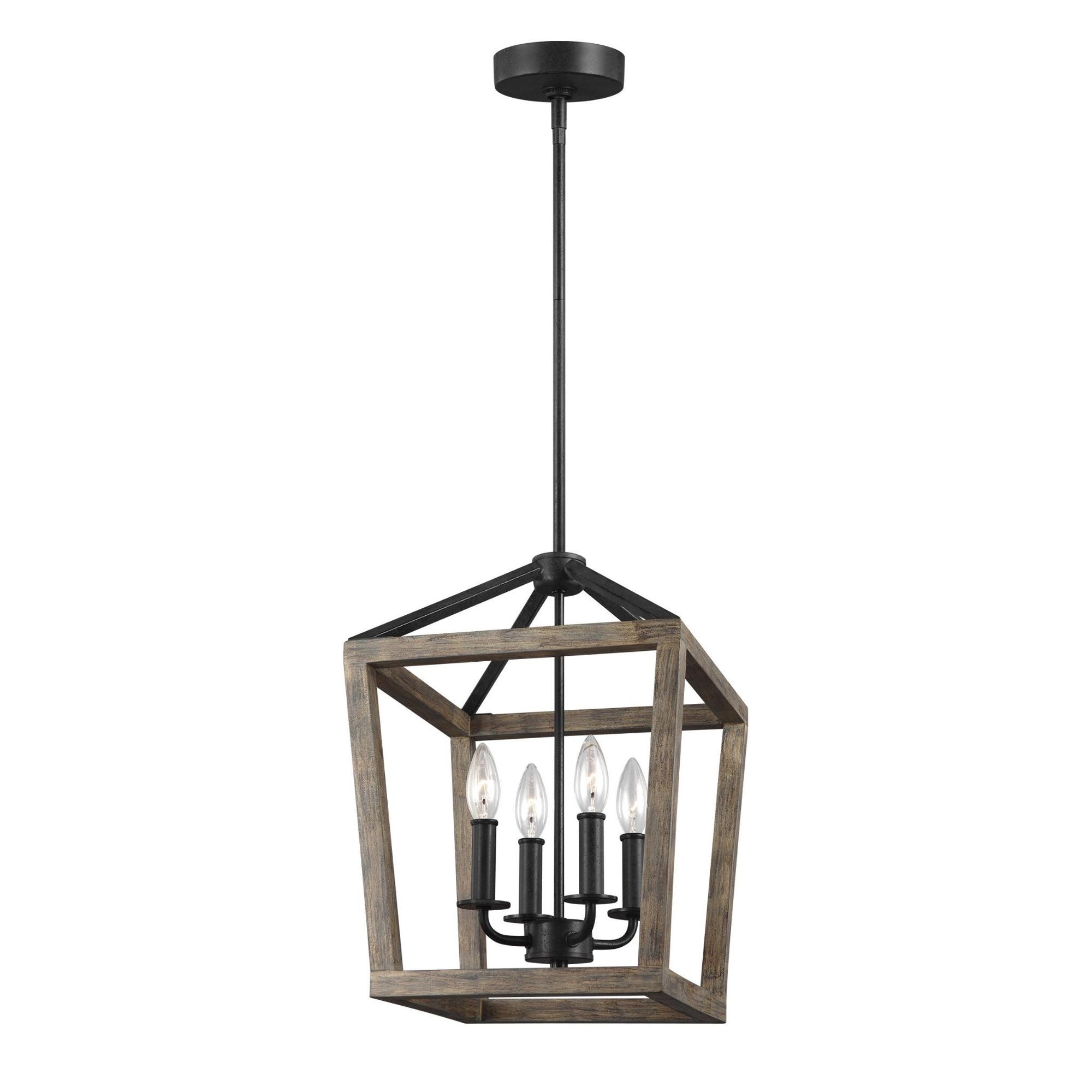 Sean Lavin Gannet Small Chandelier in Weathered Oak Wood / Antique Forged Iron