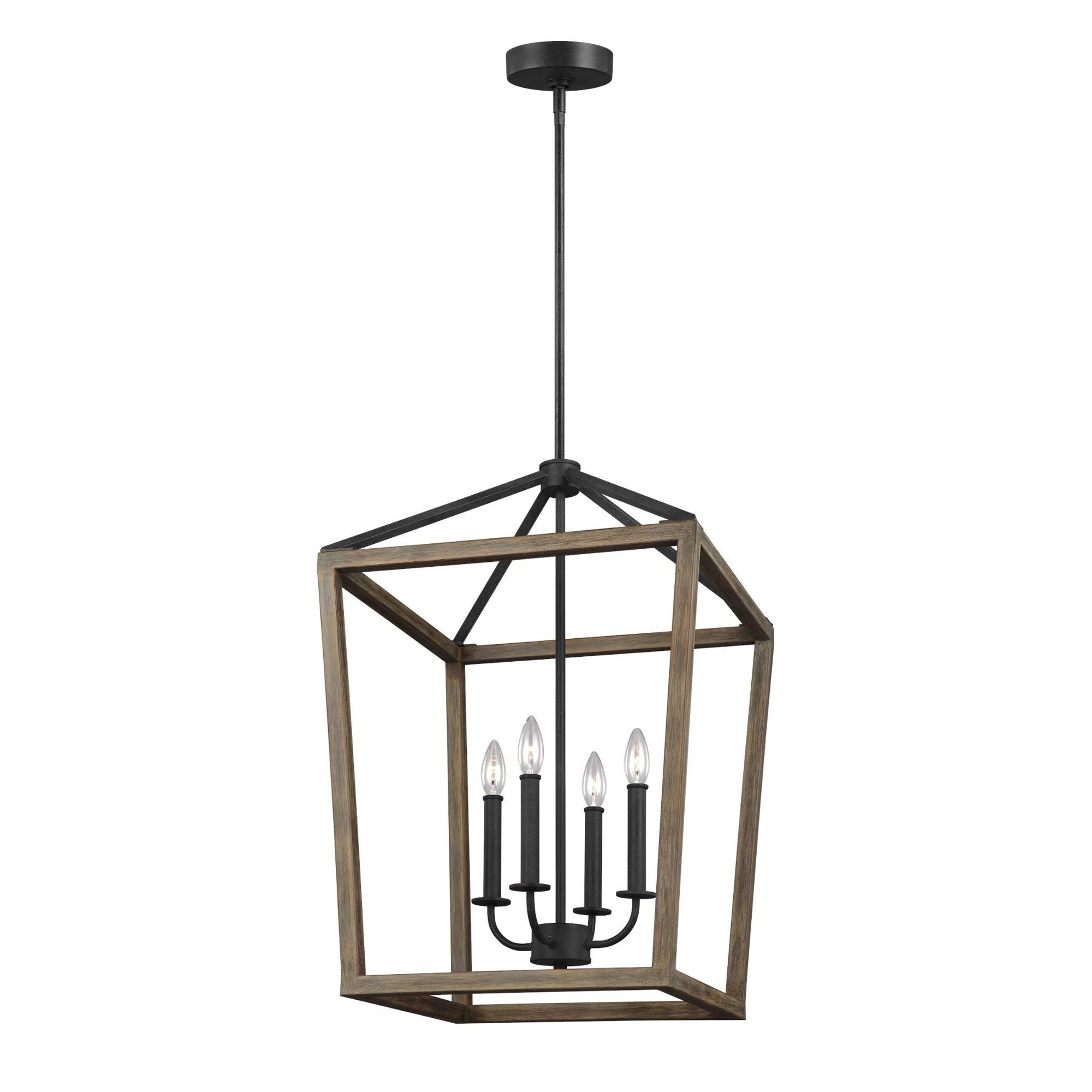 Sean Lavin Gannet Medium Chandelier in Weathered Oak Wood / Antique Forged Iron