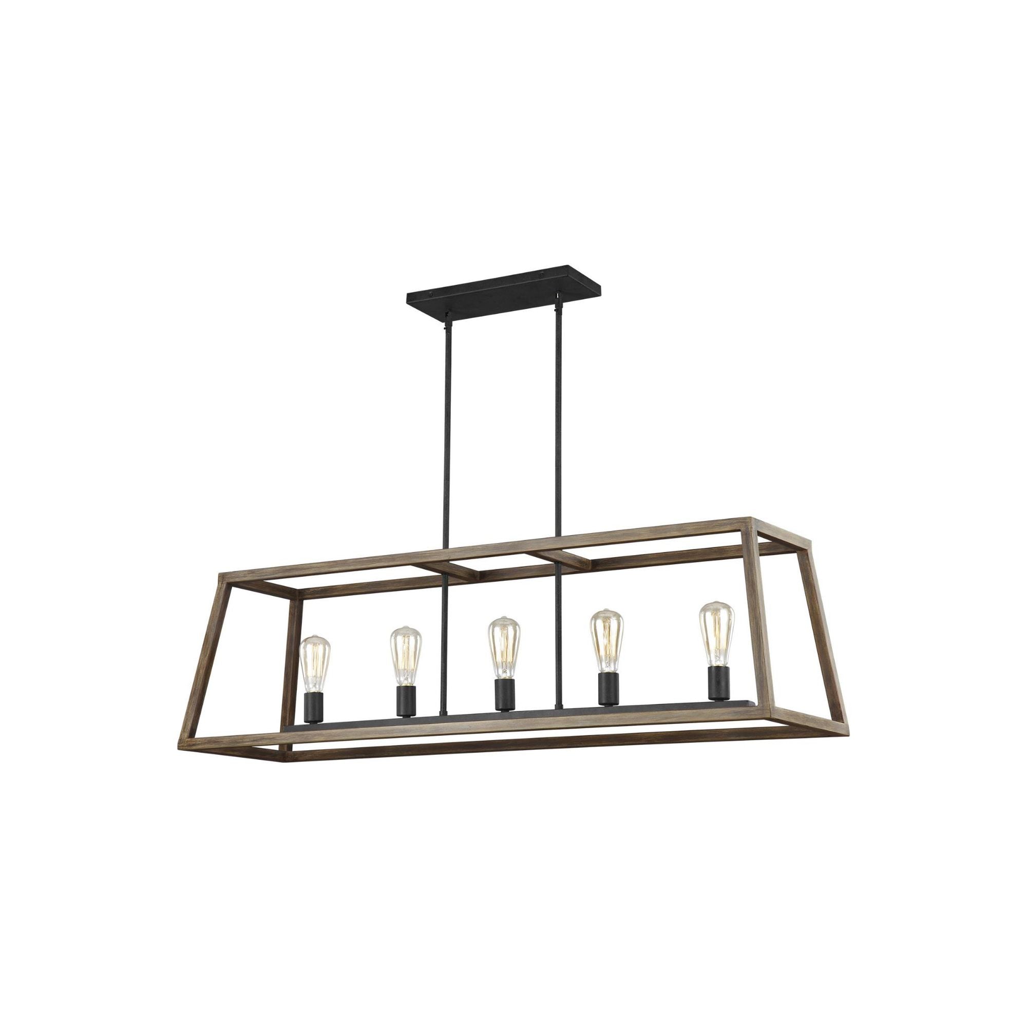 Sean Lavin Gannet Linear Chandelier in Weathered Oak Wood / Antique Forged Iron