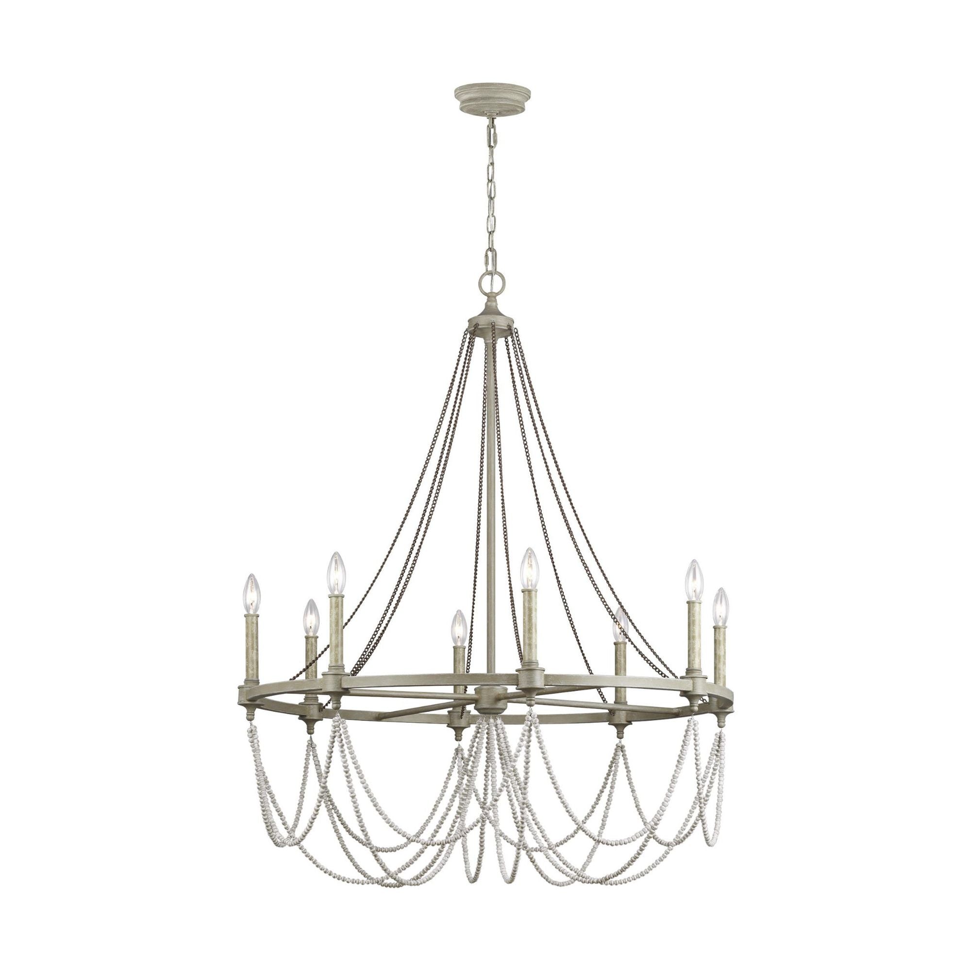 Sean Lavin Beverly Large Chandelier in French Washed Oak / Distressed White Wood