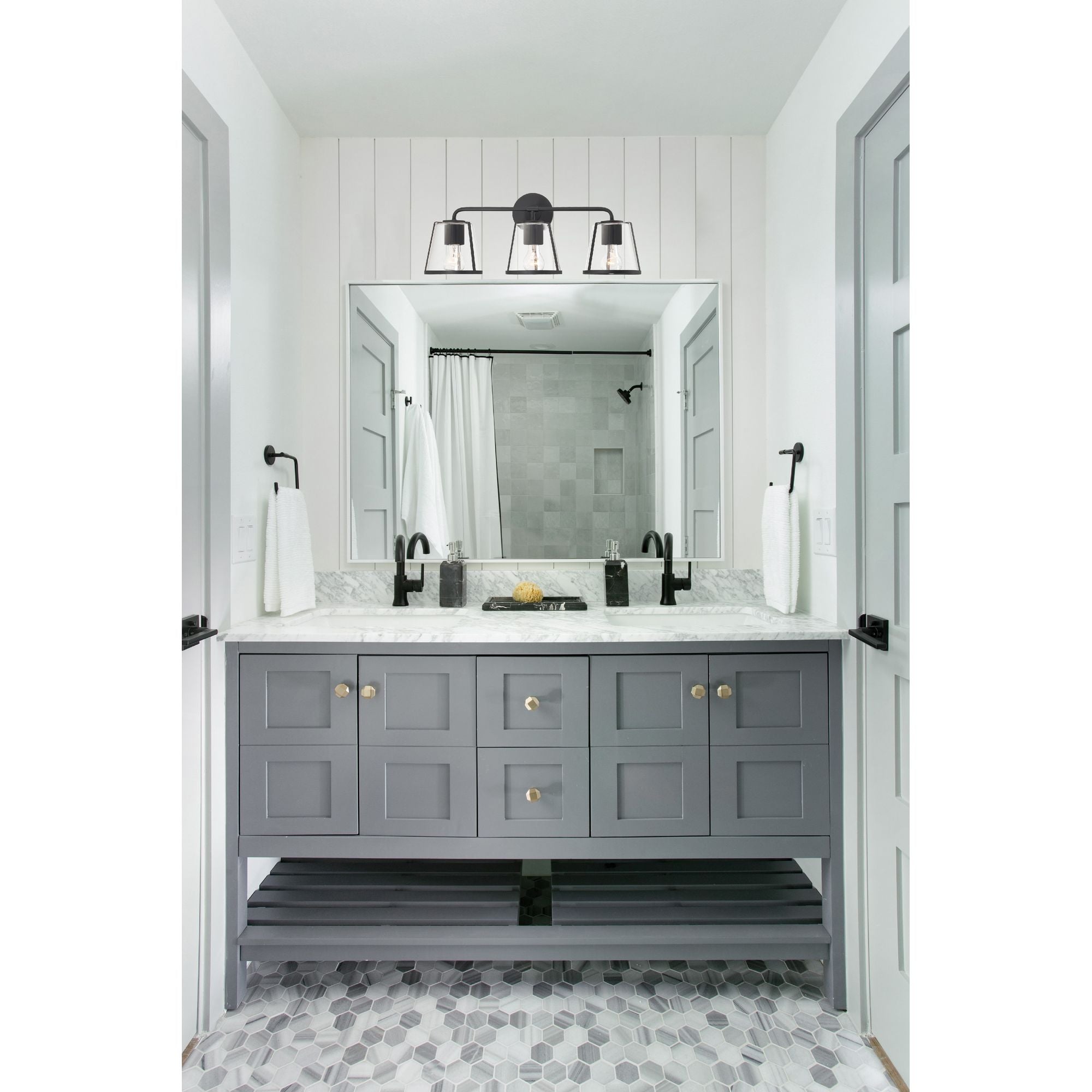 Fulton 3 Light Black Bathroom Vanity White Glass 23.25"W x 9.25"H x 7.5"D