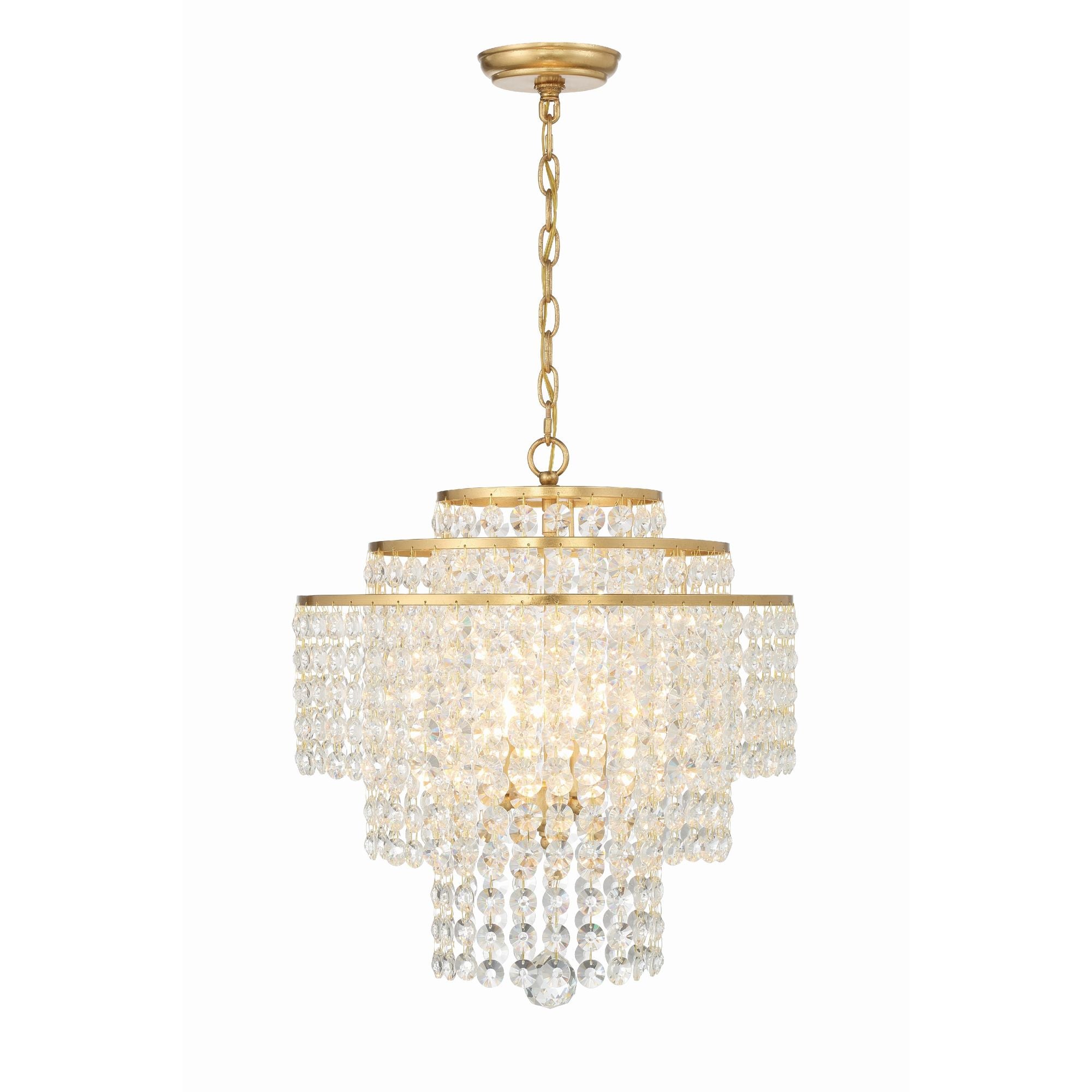 Gabrielle 4 Light Antique Gold Chandelier Hand Cut Crystal 18"W x 20.5"H x 18"D