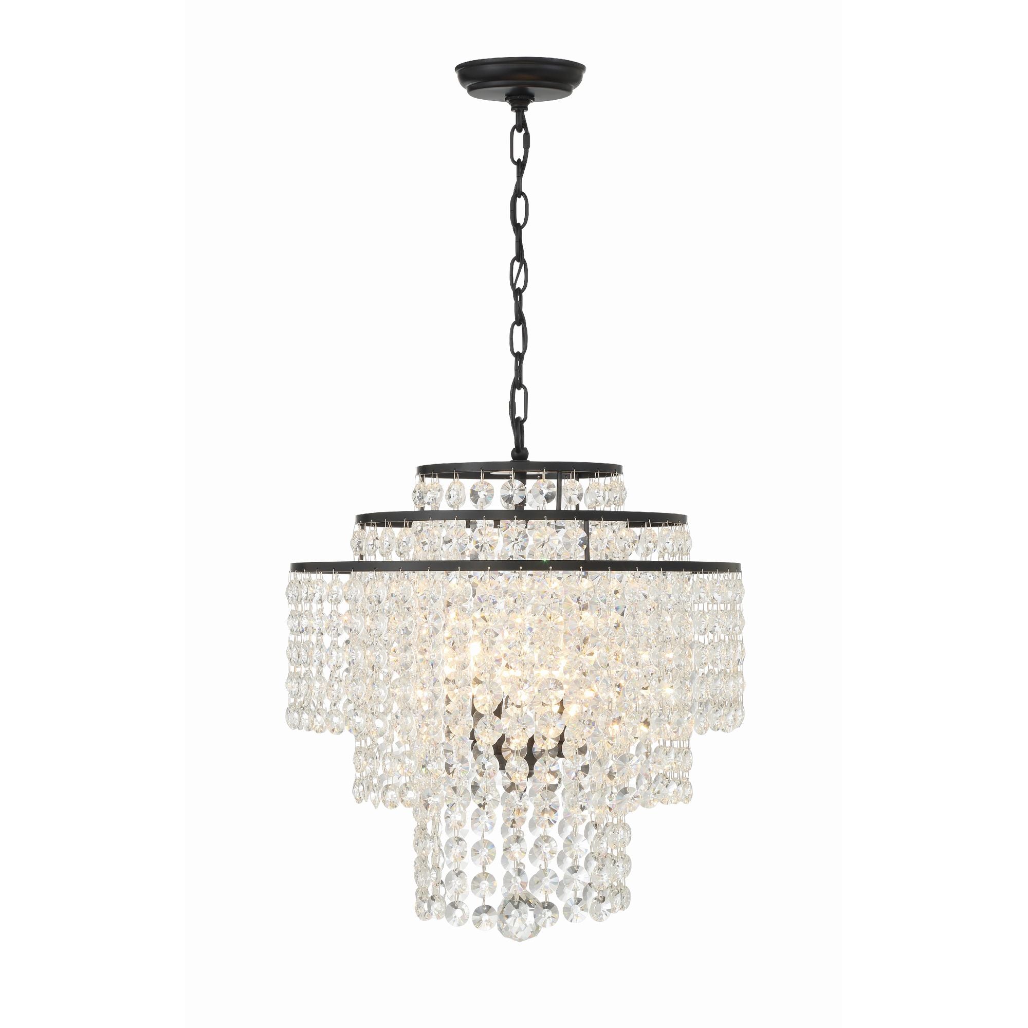 Gabrielle 4 Light Matte Black Chandelier Hand Cut Crystal 18"W x 20.5"H x 18"D