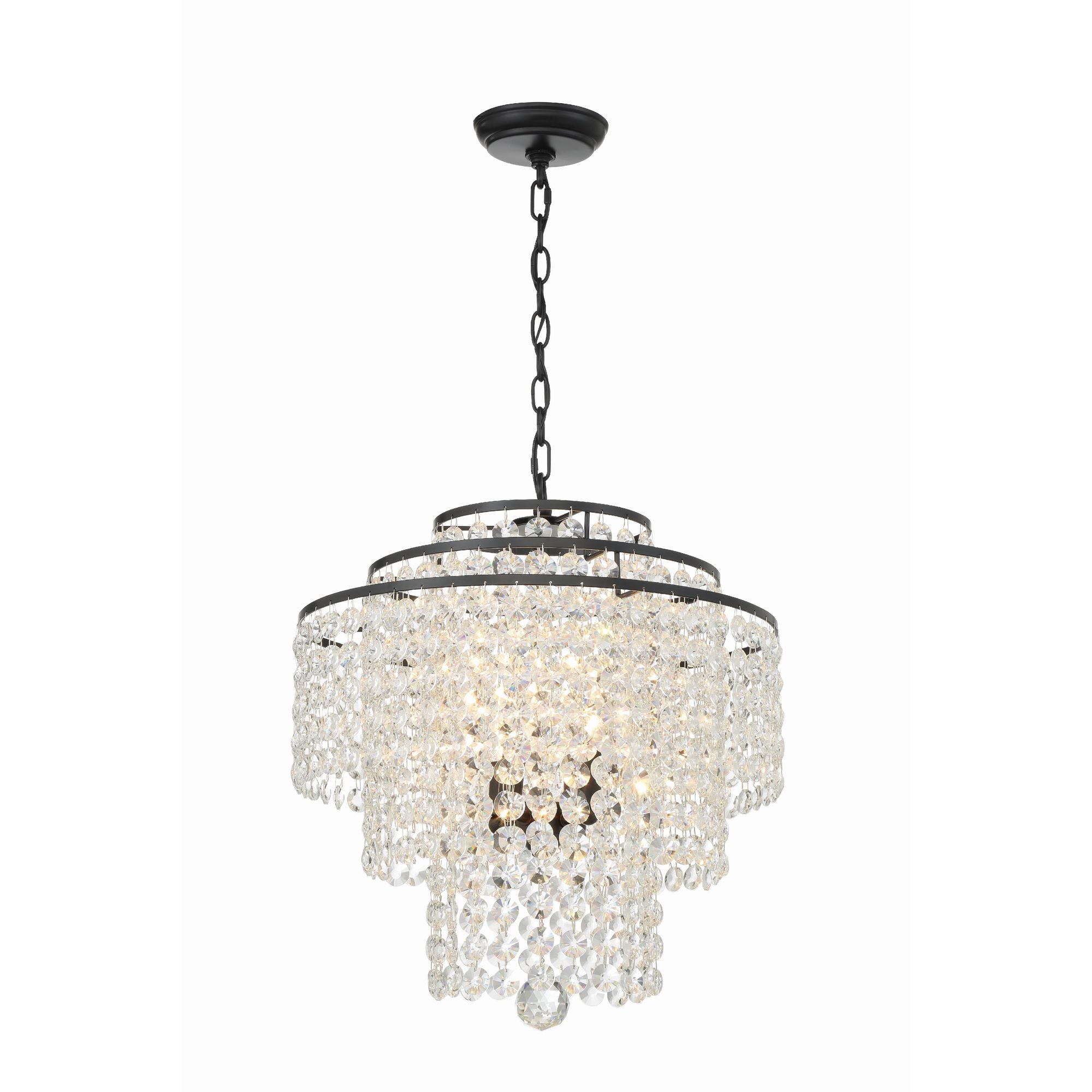 Gabrielle 4 Light Matte Black Chandelier Hand Cut Crystal 18"W x 20.5"H x 18"D