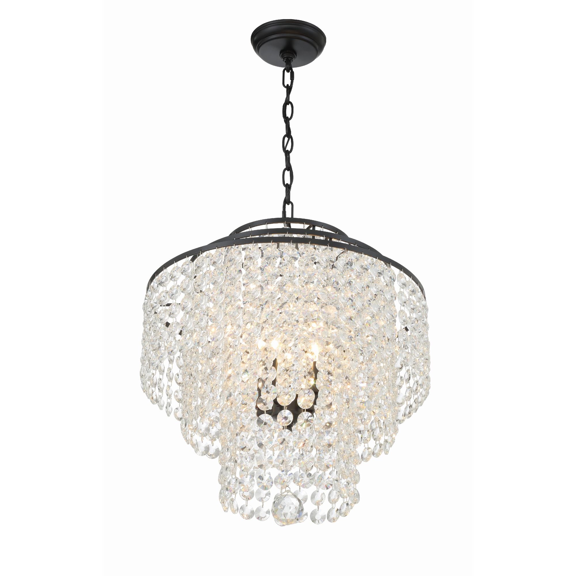 Gabrielle 4 Light Matte Black Chandelier Hand Cut Crystal 18"W x 20.5"H x 18"D