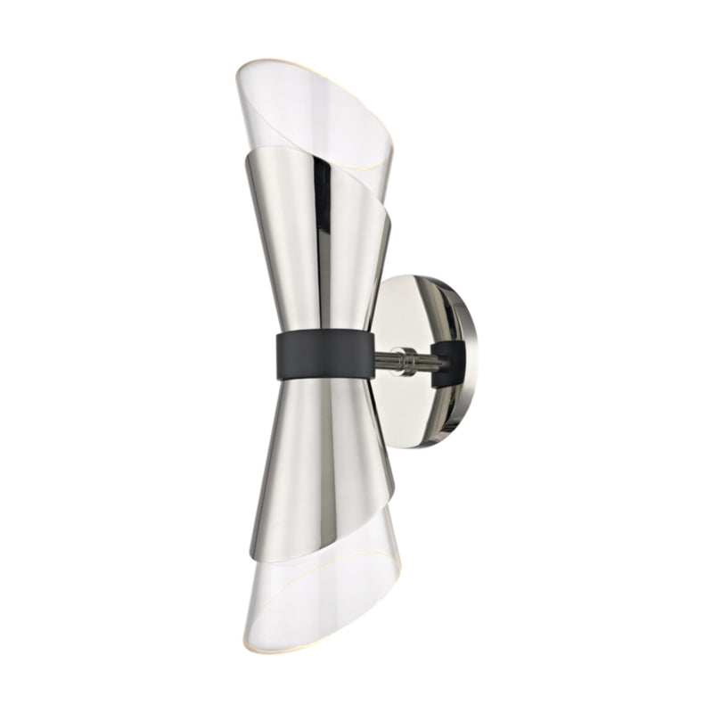 Angie 2 Light Wall Sconce in Polished Nickel/Black