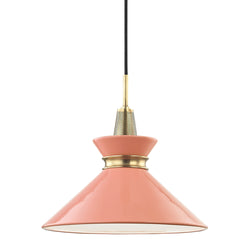 Kiki 1 Light Pendant in Aged Brass/Pink