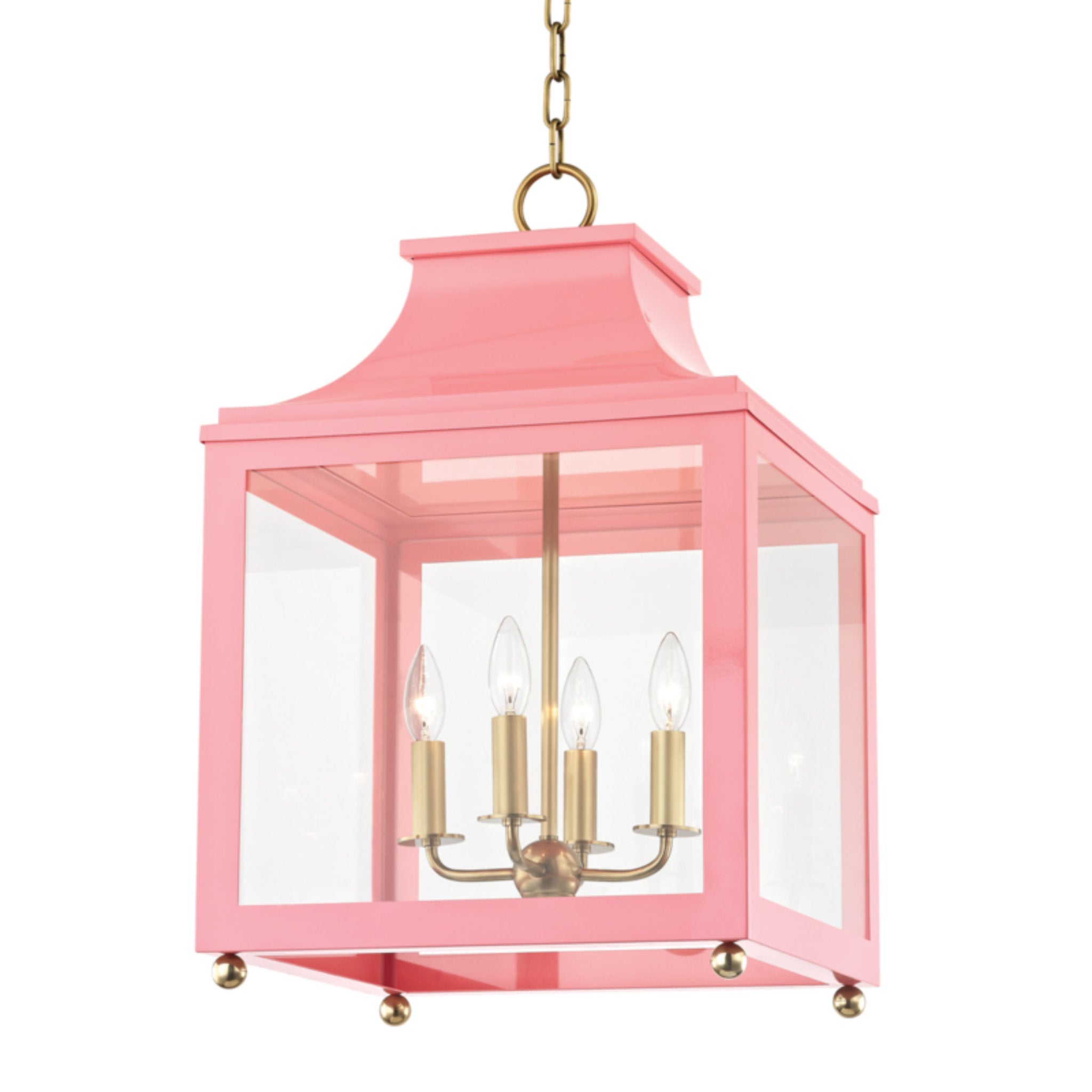 Leigh 4-Light Lantern in Aged Brass/Pink