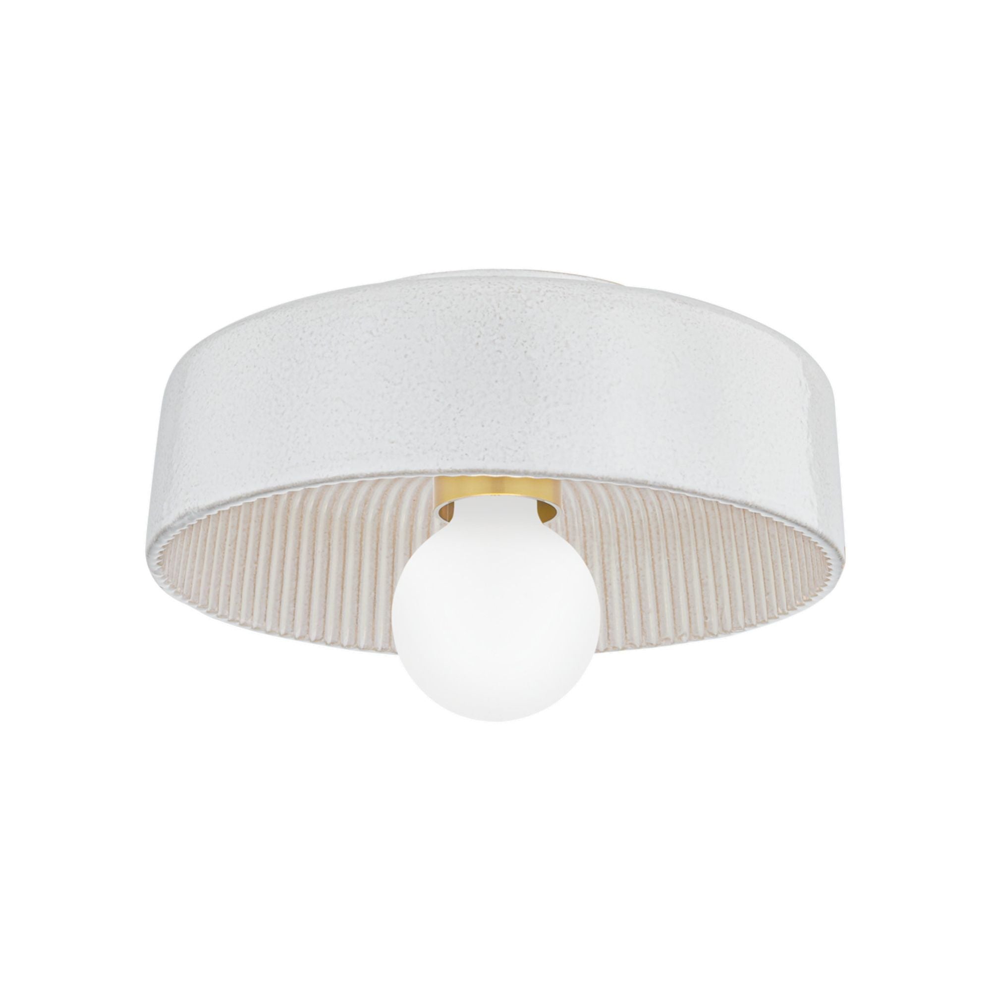 RAY 1-Light Flush Mount in  Aged Brass/ Ceramic Reactive White by  The Lifestyled Co 22.75L x 11W x 6H