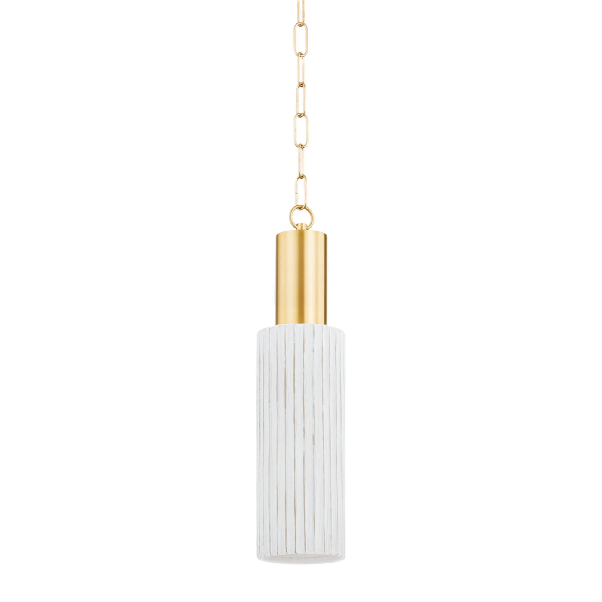 Corissa 1-Light Pendant in Aged Brass/ Ceramic Whitewash Bisque by The Lifestyled Co