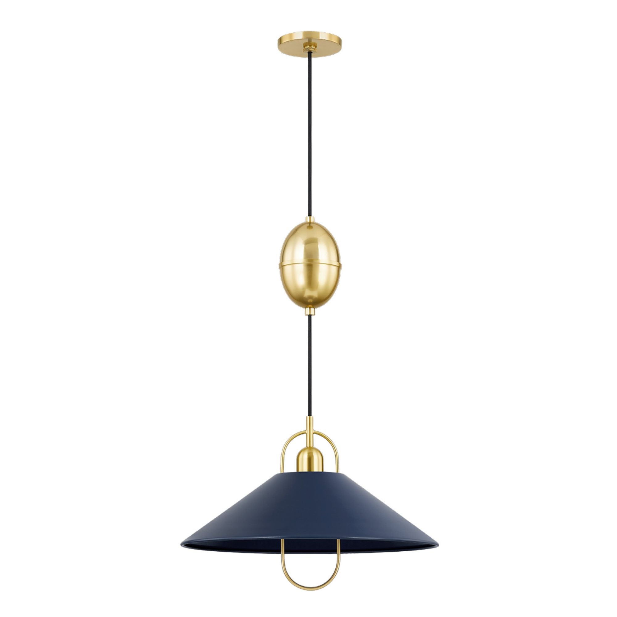 MARIEL 1-Light Pendant in  Aged Brass/Soft Navy 18L x 18W x 12H