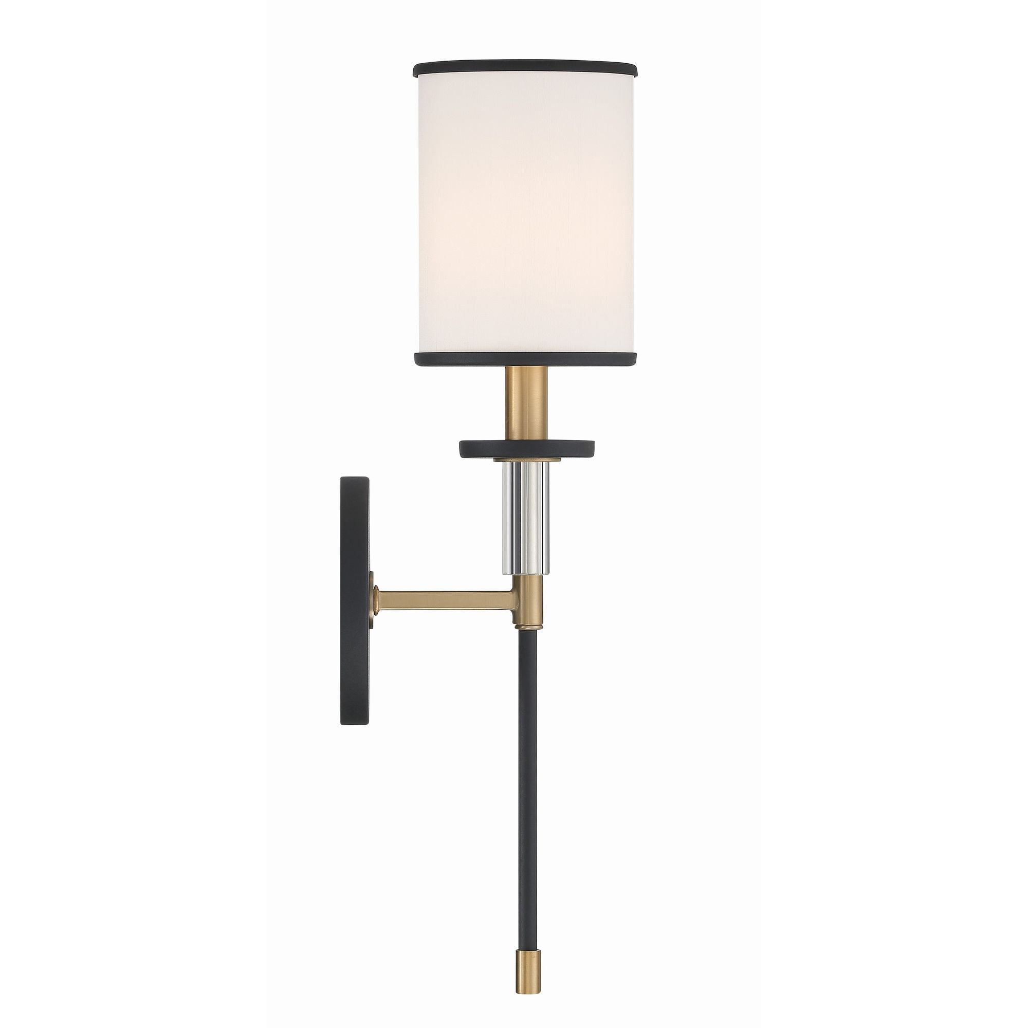 Hatfield 1 Light Black Forged + Vibrant Gold Sconce Crystal Accents Silk Shade 5"W x 18.5"H x 6"D