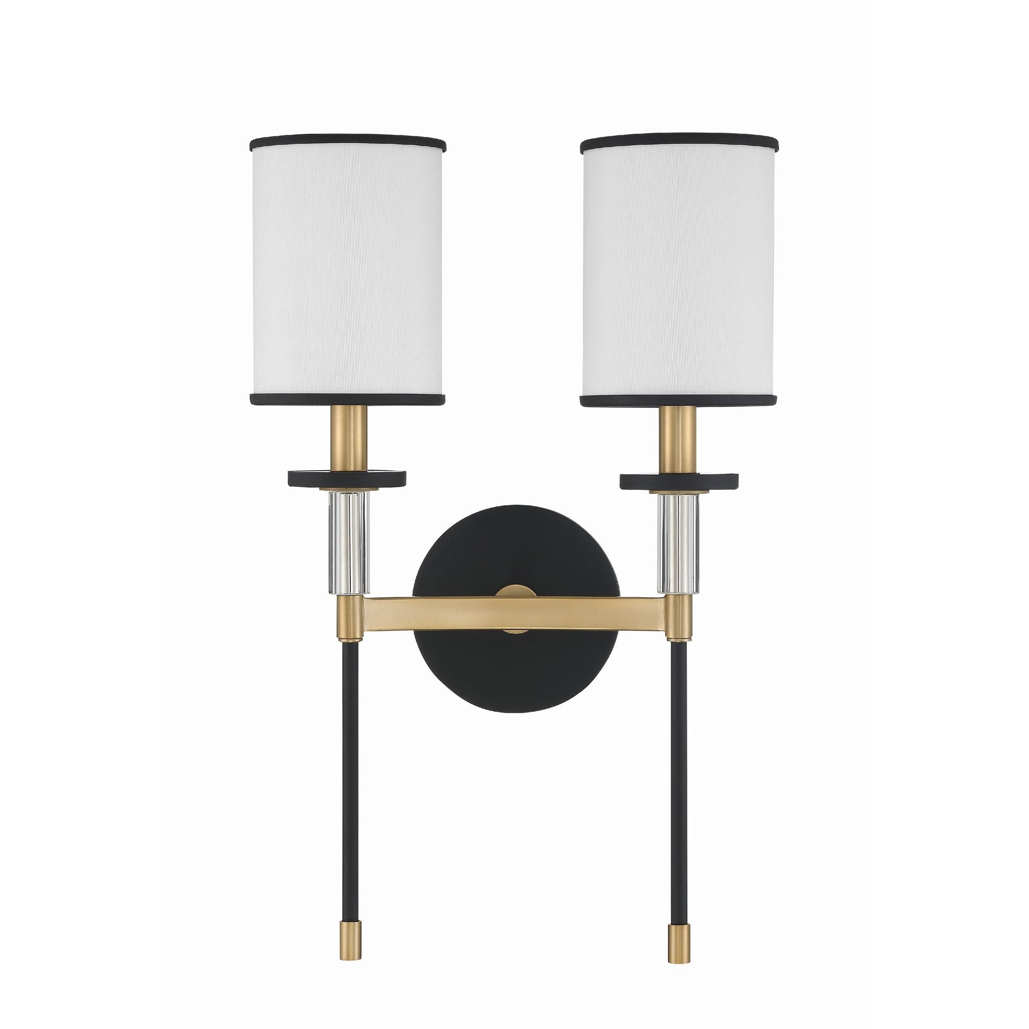 Hatfield 2 Light Black Forged + Vibrant Gold Sconce Crystal Accents Silk Shade 12"W x 18.5"H x 6"D