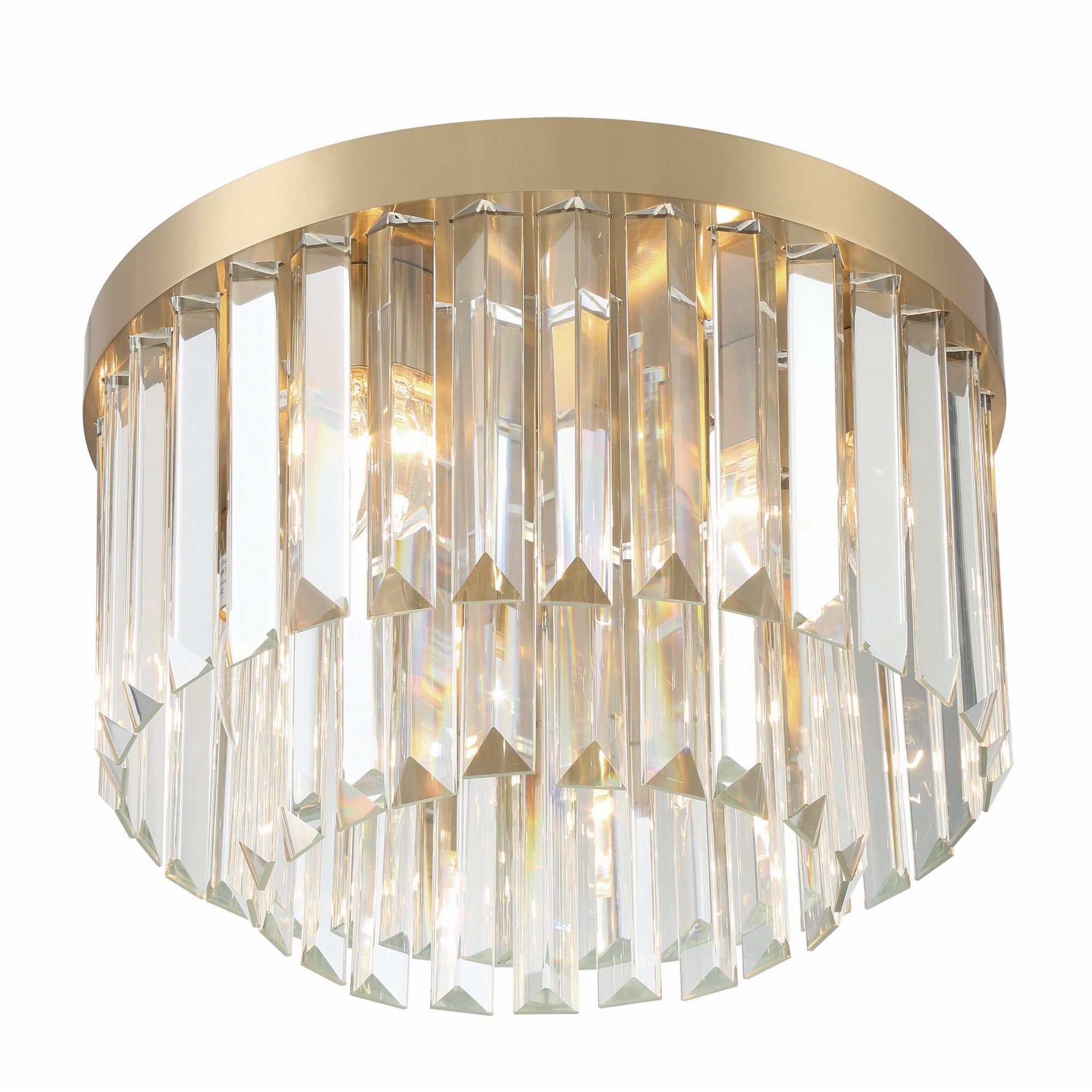 Hayes 4 Light Aged Brass Flush Mount Faceted Crystal 16"W x 10.25"H x 16"D