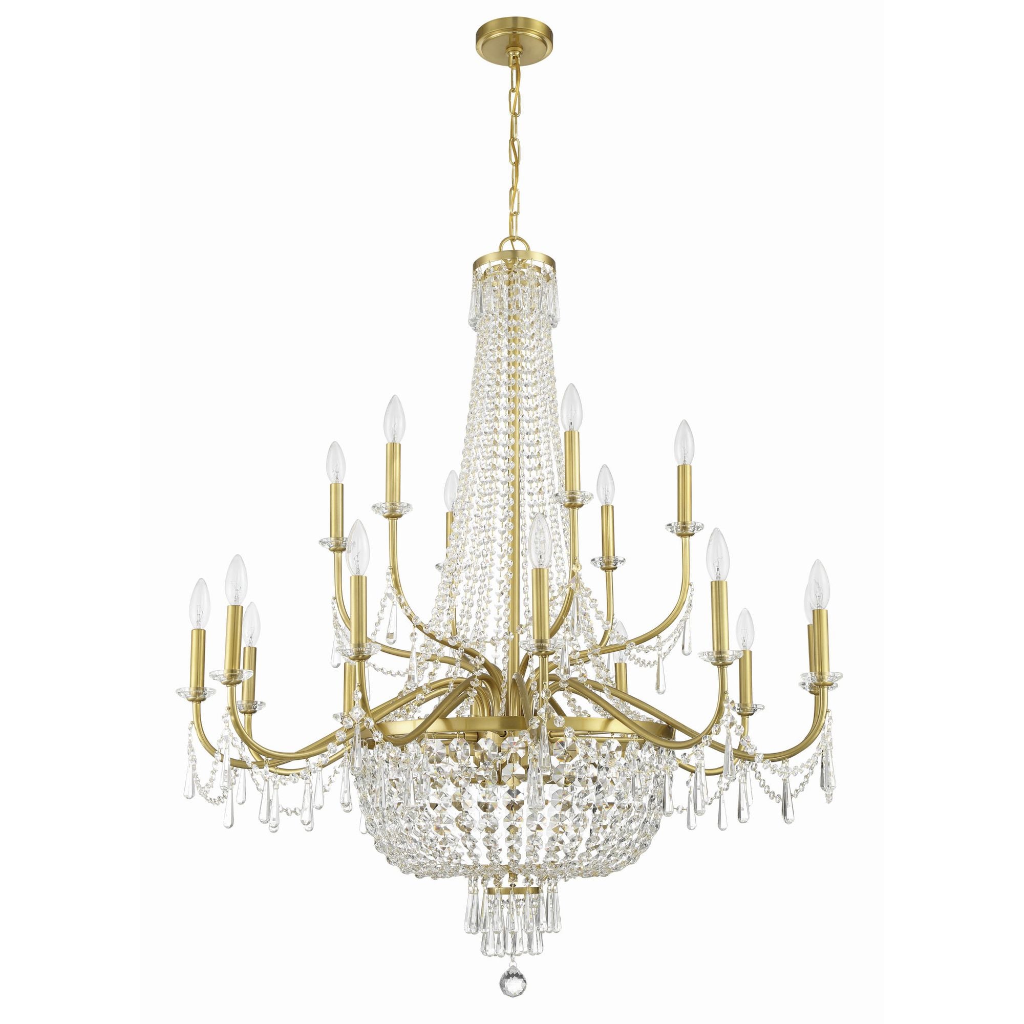 Haywood 22 Light Aged Brass Chandelier Hand Cut Crystal 40"W x 46"H x 40"D
