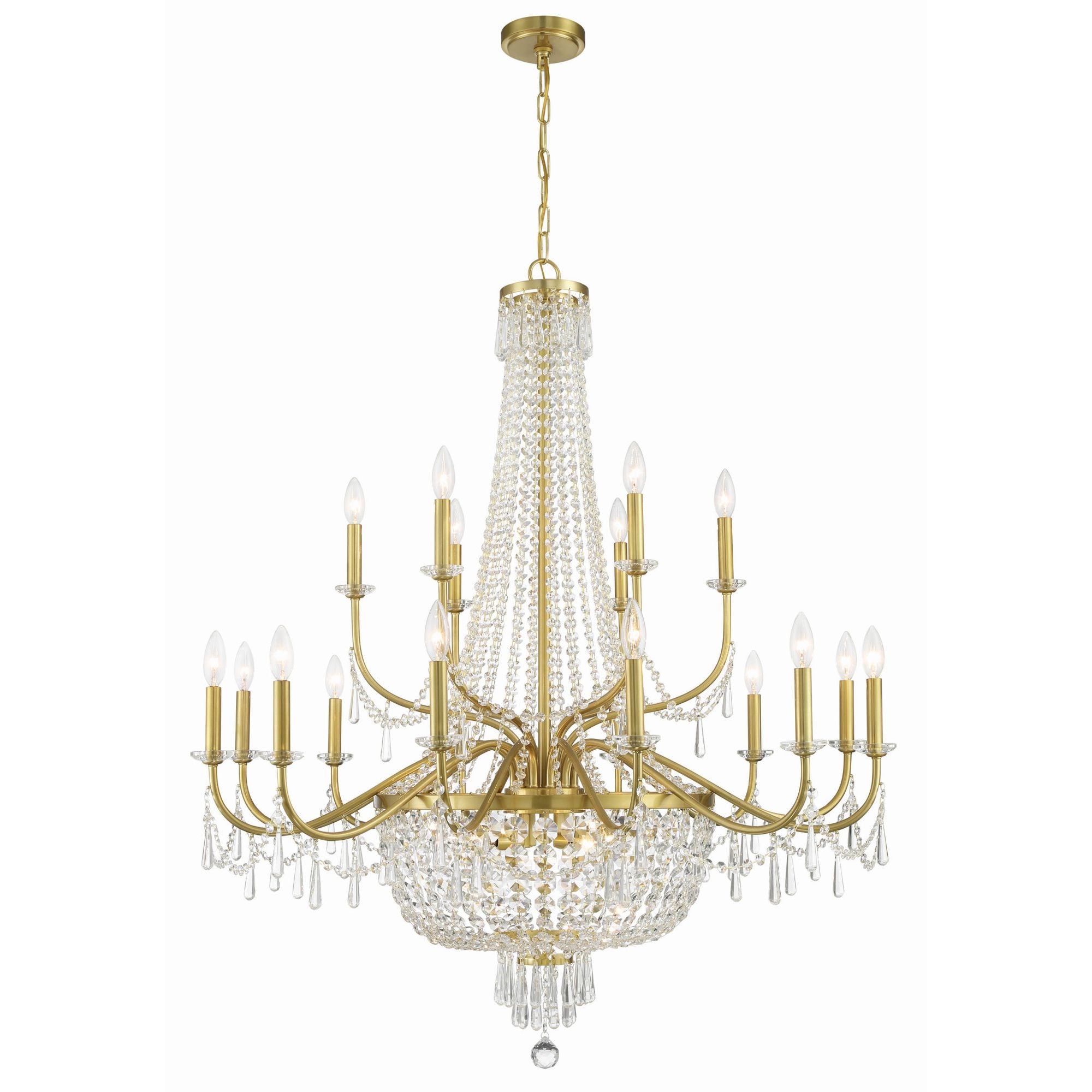 Haywood 22 Light Aged Brass Chandelier Hand Cut Crystal 40"W x 46"H x 40"D