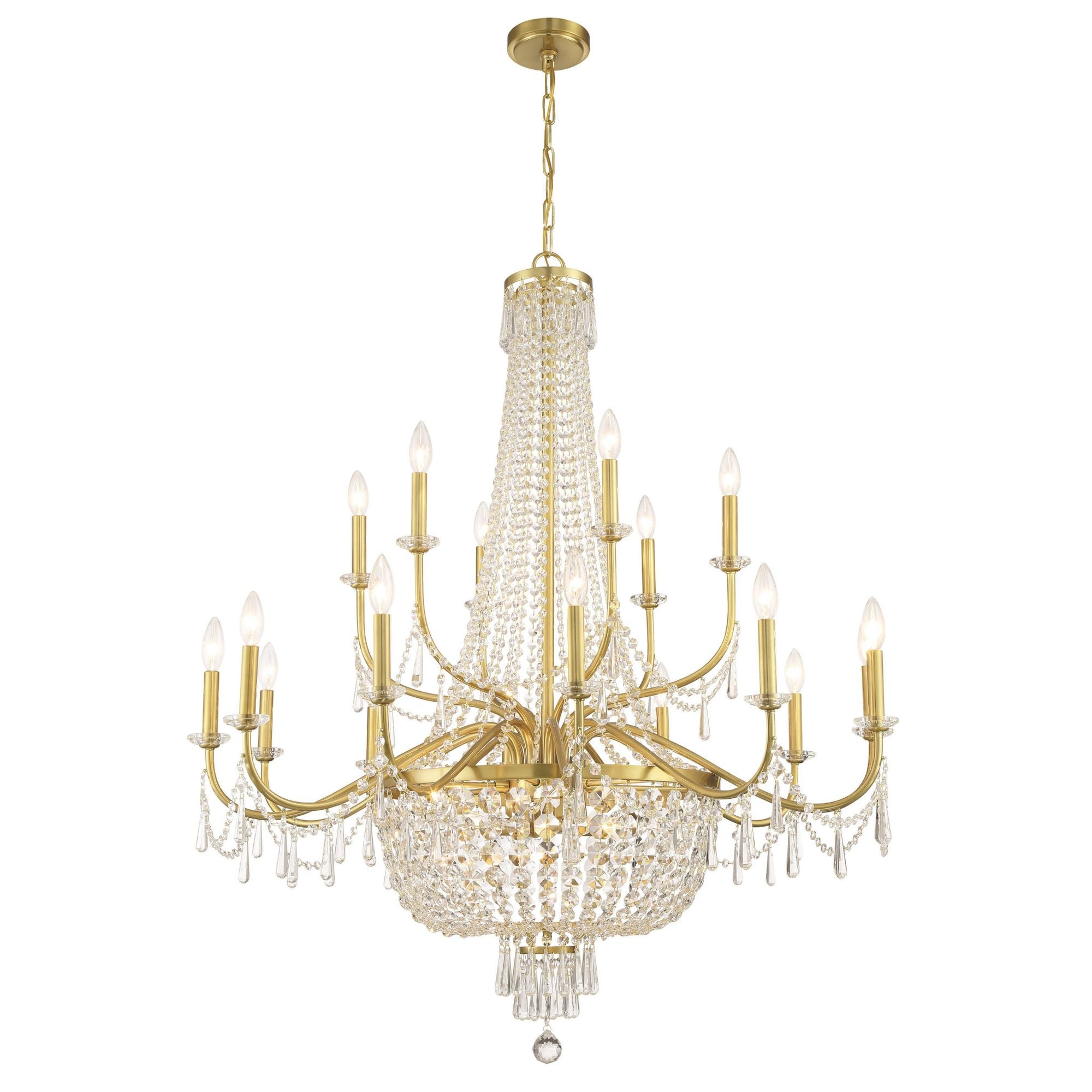 Haywood 22 Light Aged Brass Chandelier Hand Cut Crystal 40"W x 46"H x 40"D