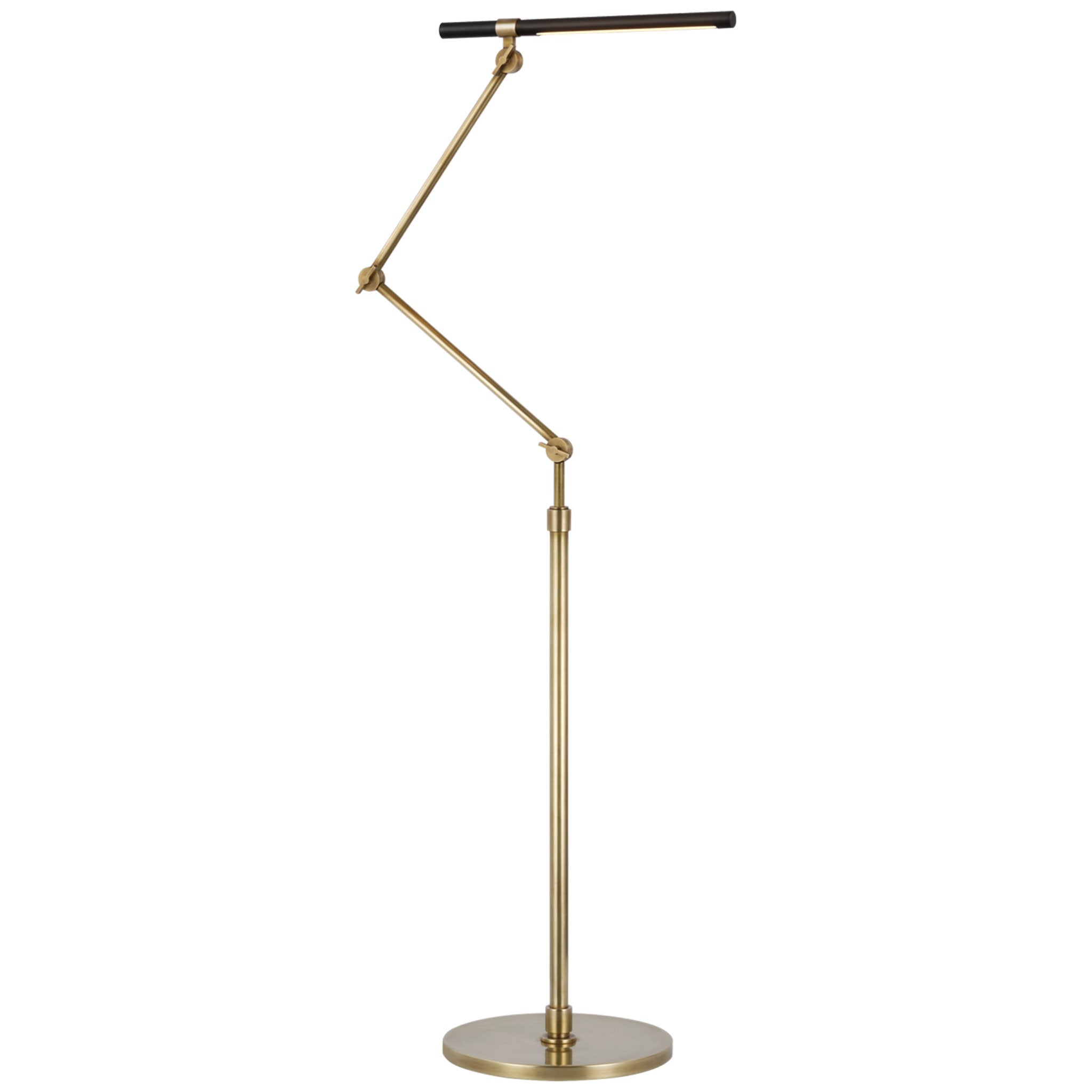 Ian K. Fowler Heron Medium Adjustable Floor Lamp in Hand-Rubbed Antique Brass and Matte Black