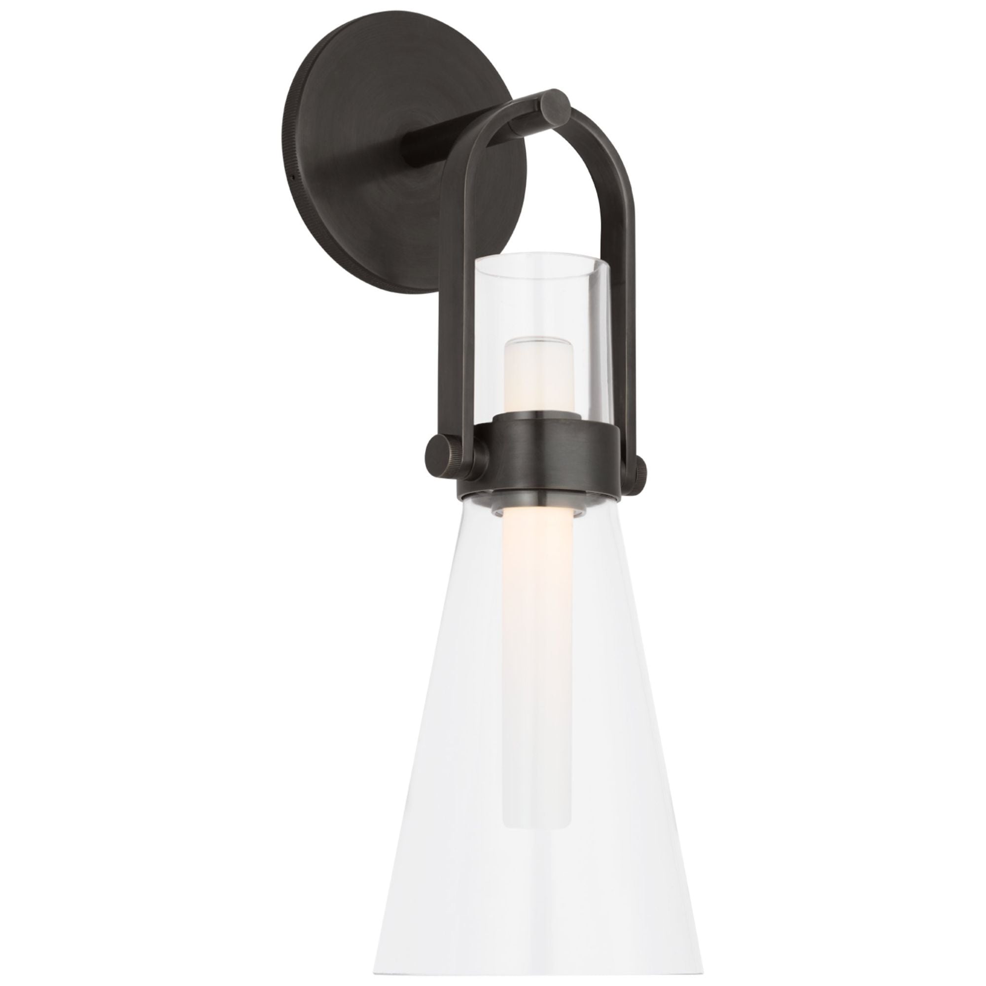 Ian K. Fowler Larkin Medium Conical Bracketed Sconce in Bronze with Clear Glass Wall Light W5.5" x H17.75"