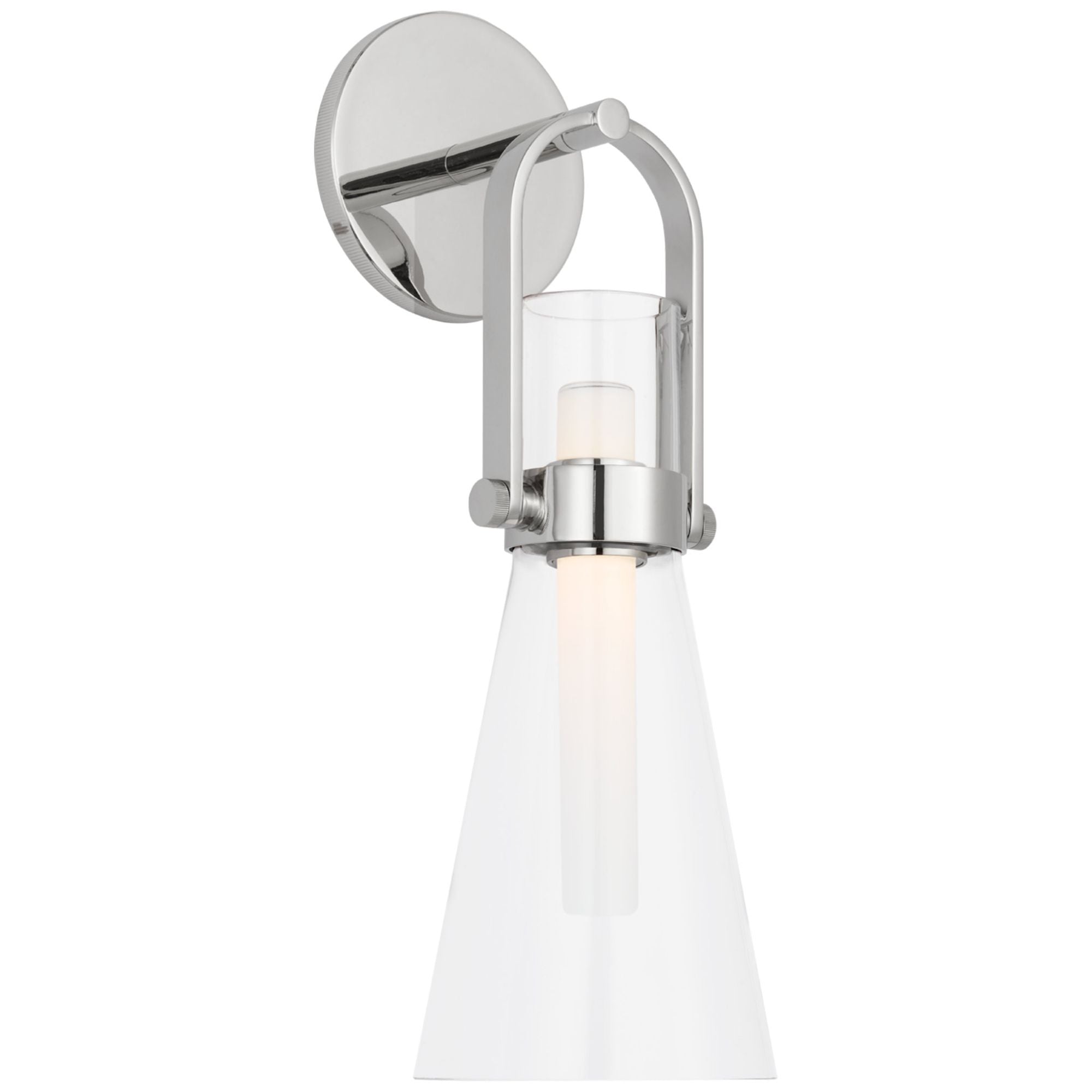 Ian K. Fowler Larkin Medium Conical Bracketed Sconce in Polished Nickel with Clear Glass