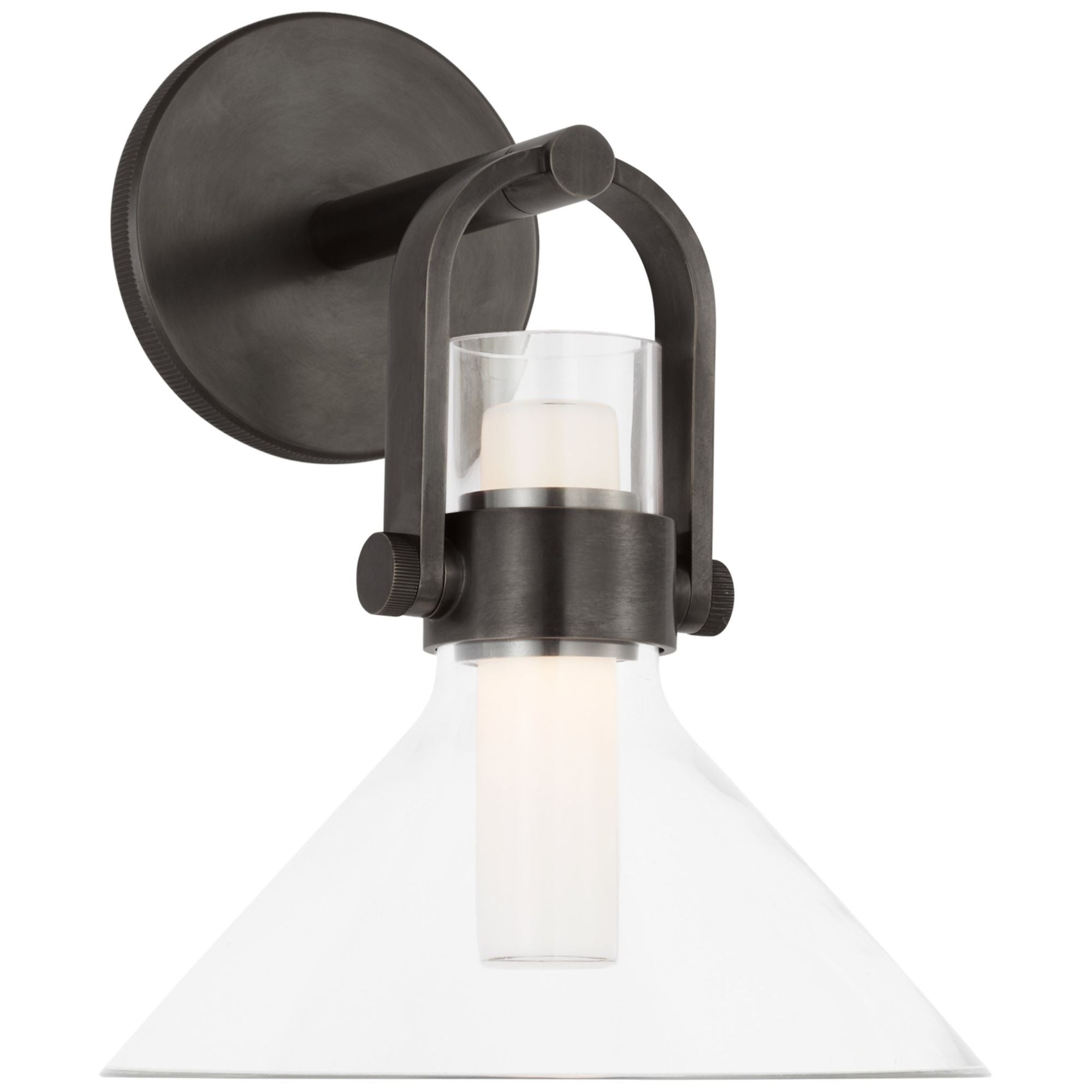 Ian K. Fowler Larkin Small Empire Bracketed Sconce in Bronze with Clear Glass Wall Light W8" x H10.75"