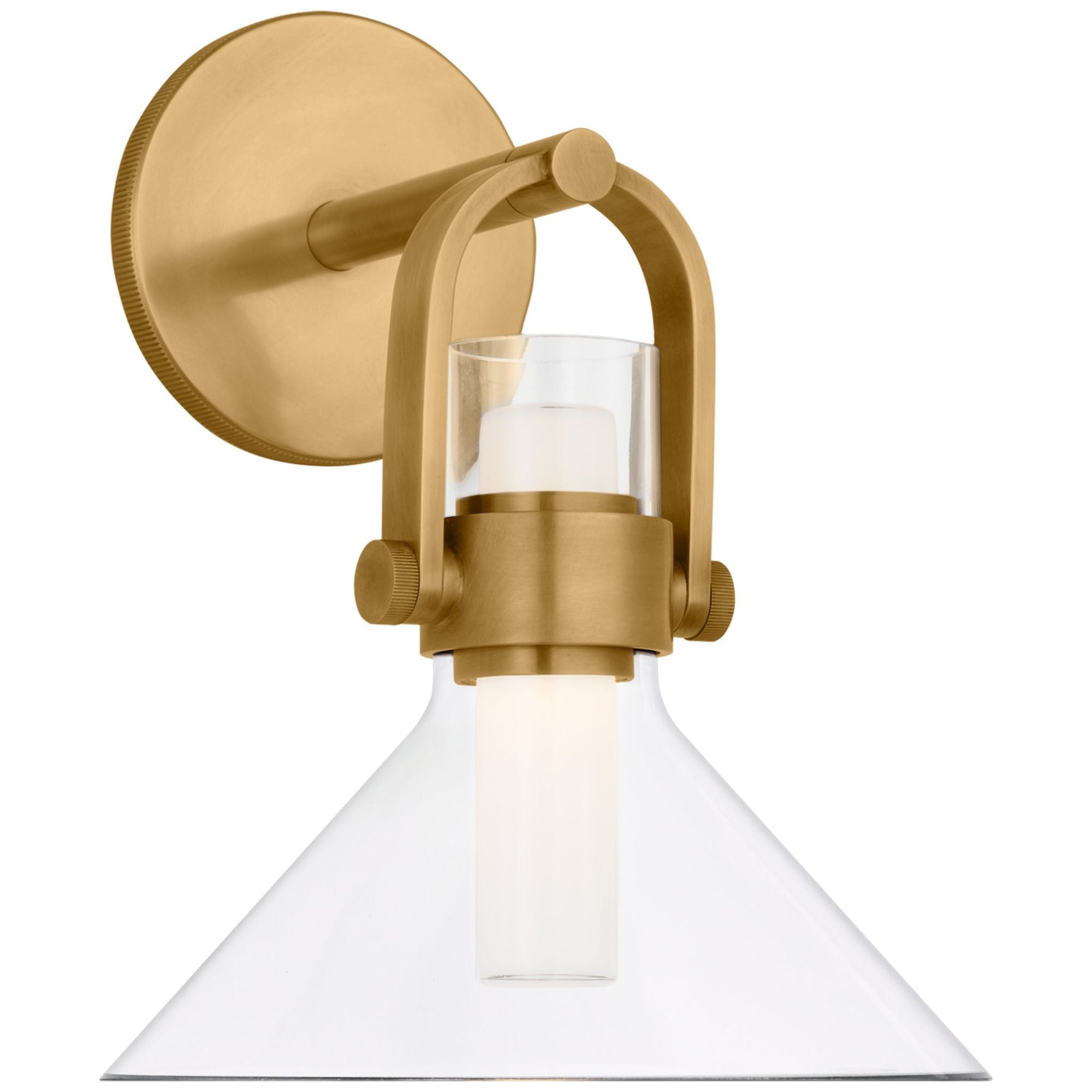 Ian K. Fowler Larkin Small Empire Bracketed Sconce in Hand-Rubbed Antique Brass with Clear Glass