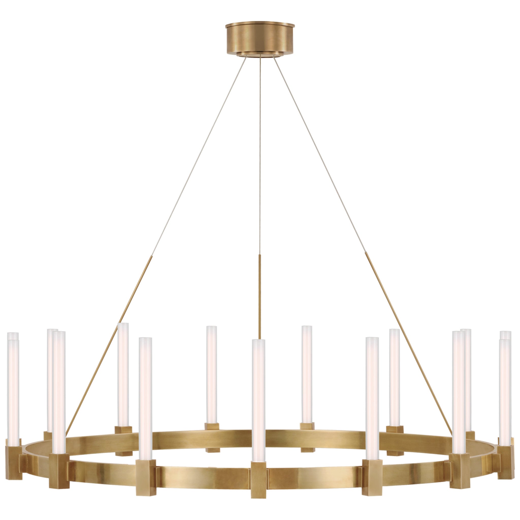 Ian K. Fowler Mafra XL Chandelier in Hand-Rubbed Antique Brass with White Glass Ceiling Light W42"