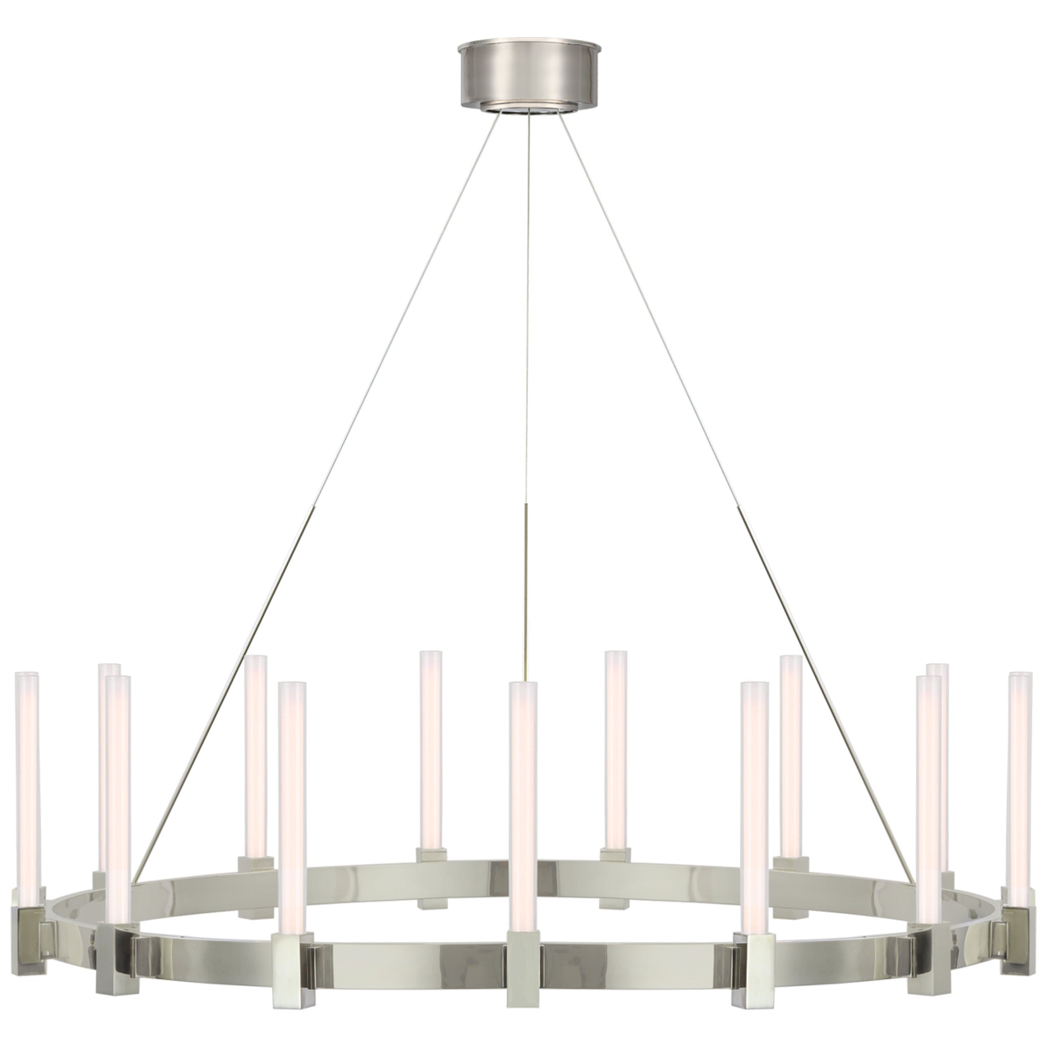 Ian K. Fowler Mafra XL Chandelier in Polished Nickel with White Glass Ceiling Light W42"