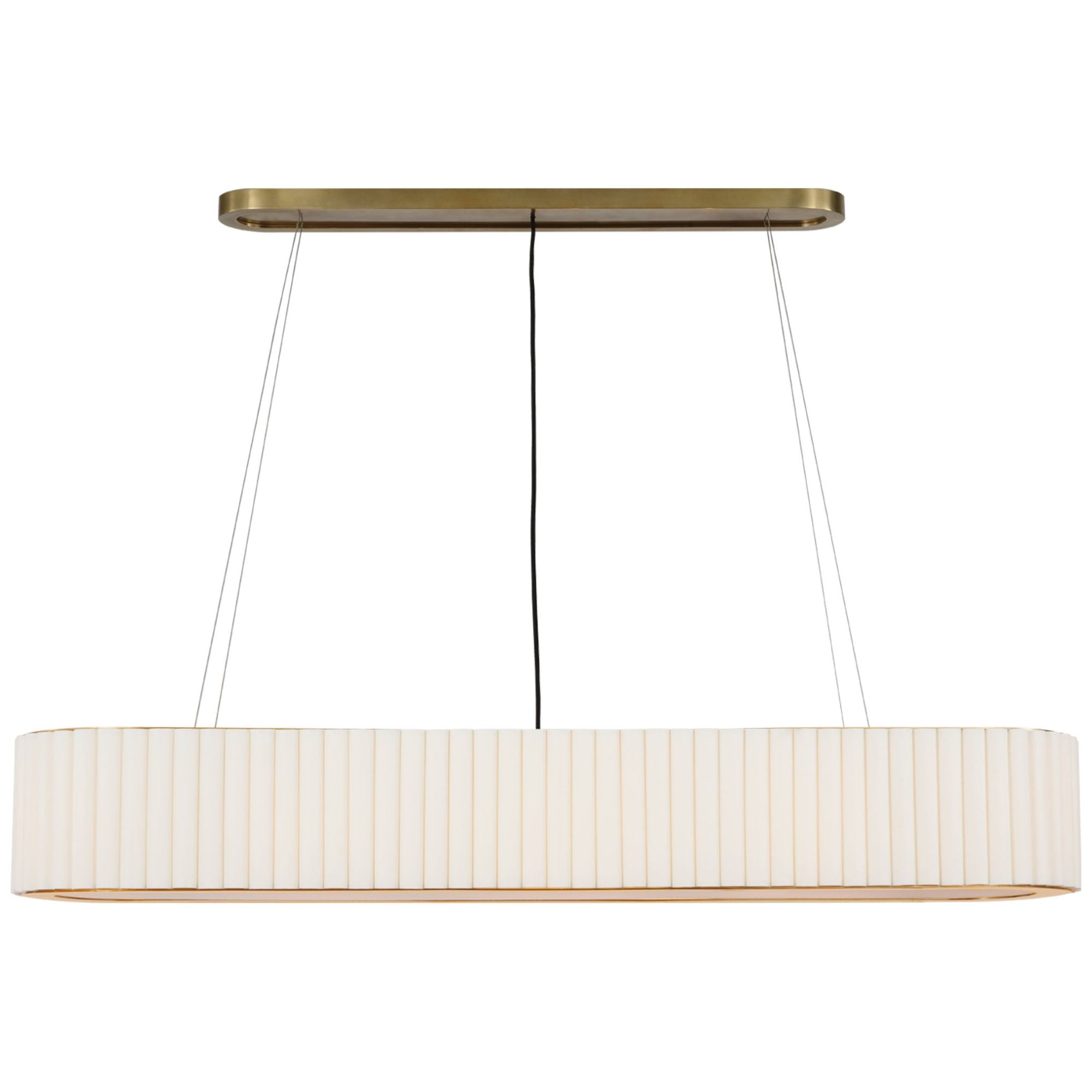 Ian K. Fowler Palati Large Linear Chandelier in Hand-Rubbed Antique Brass with Linen Shade Ceiling Light W54" X 12.25"