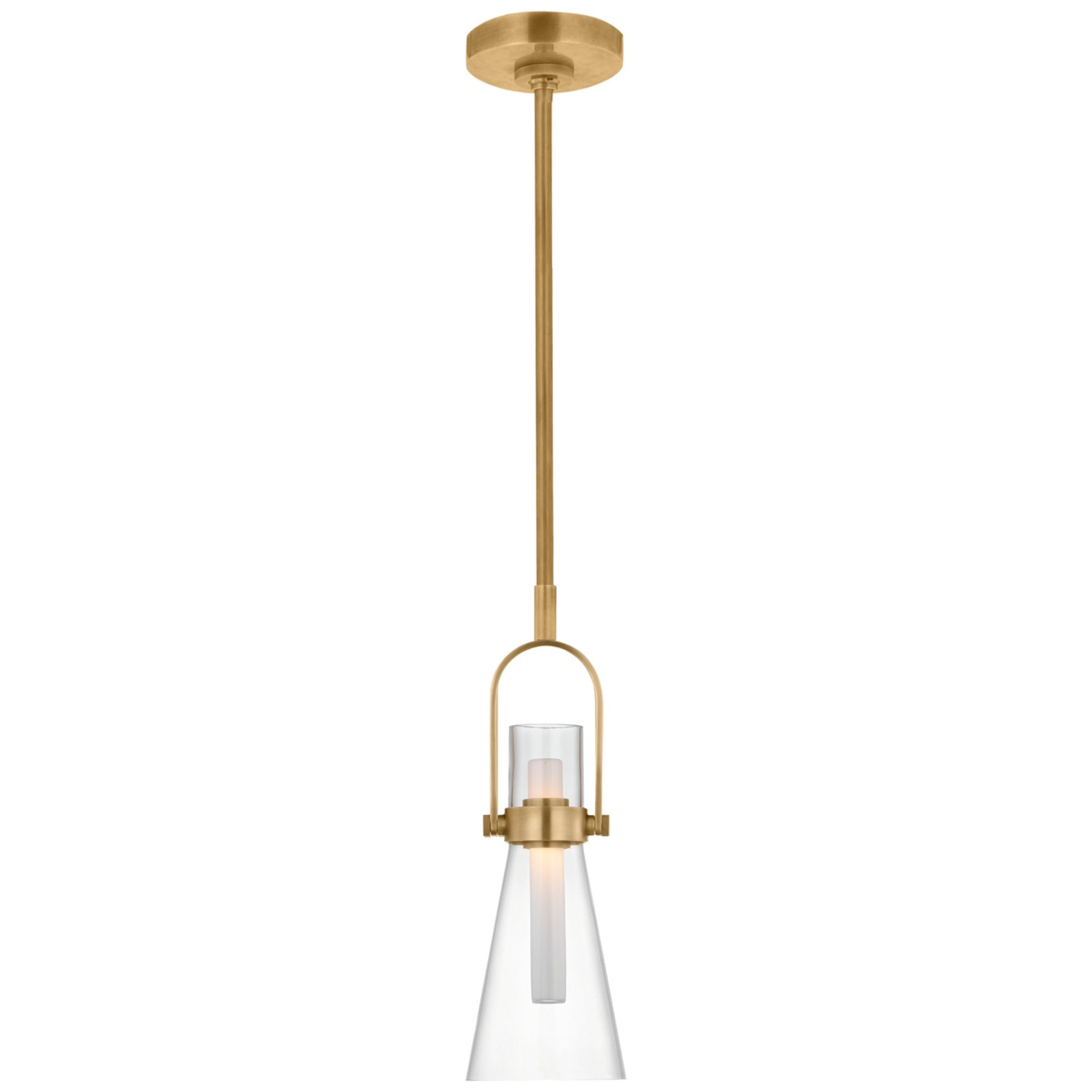 Ian K. Fowler Larkin 5.5" Conical Pendant in Hand-Rubbed Antique Brass with Clear Glass Ceiling Light W5.5"