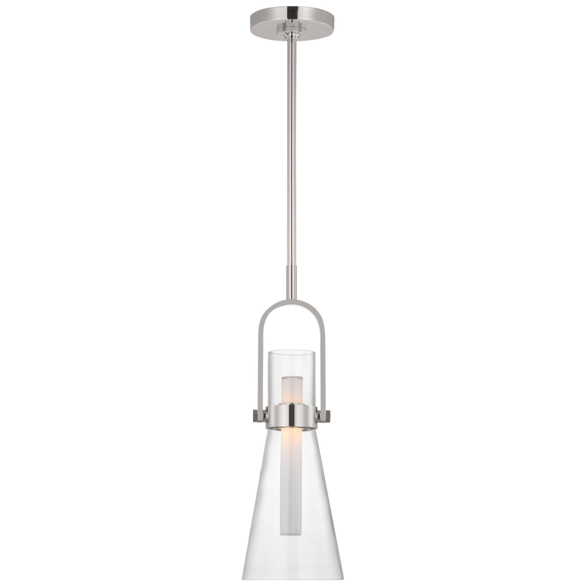 Ian K. Fowler Larkin 7" Conical Pendant in Polished Nickel with Clear Glass