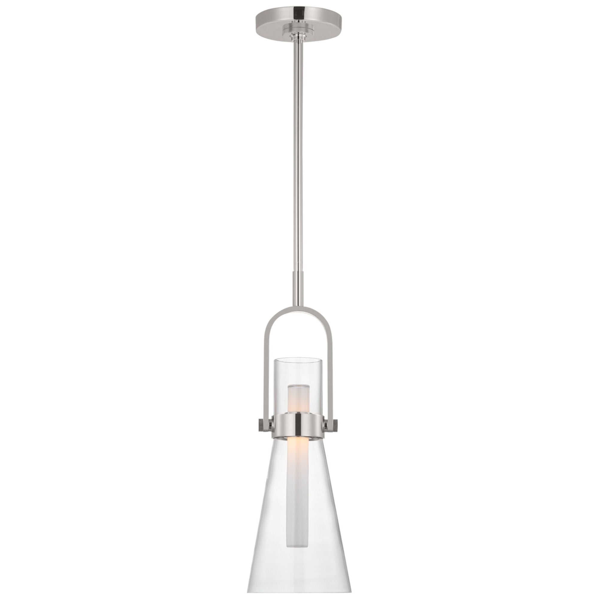 Ian K. Fowler Larkin 7" Conical Pendant in Polished Nickel with Clear Glass Ceiling Light W7"