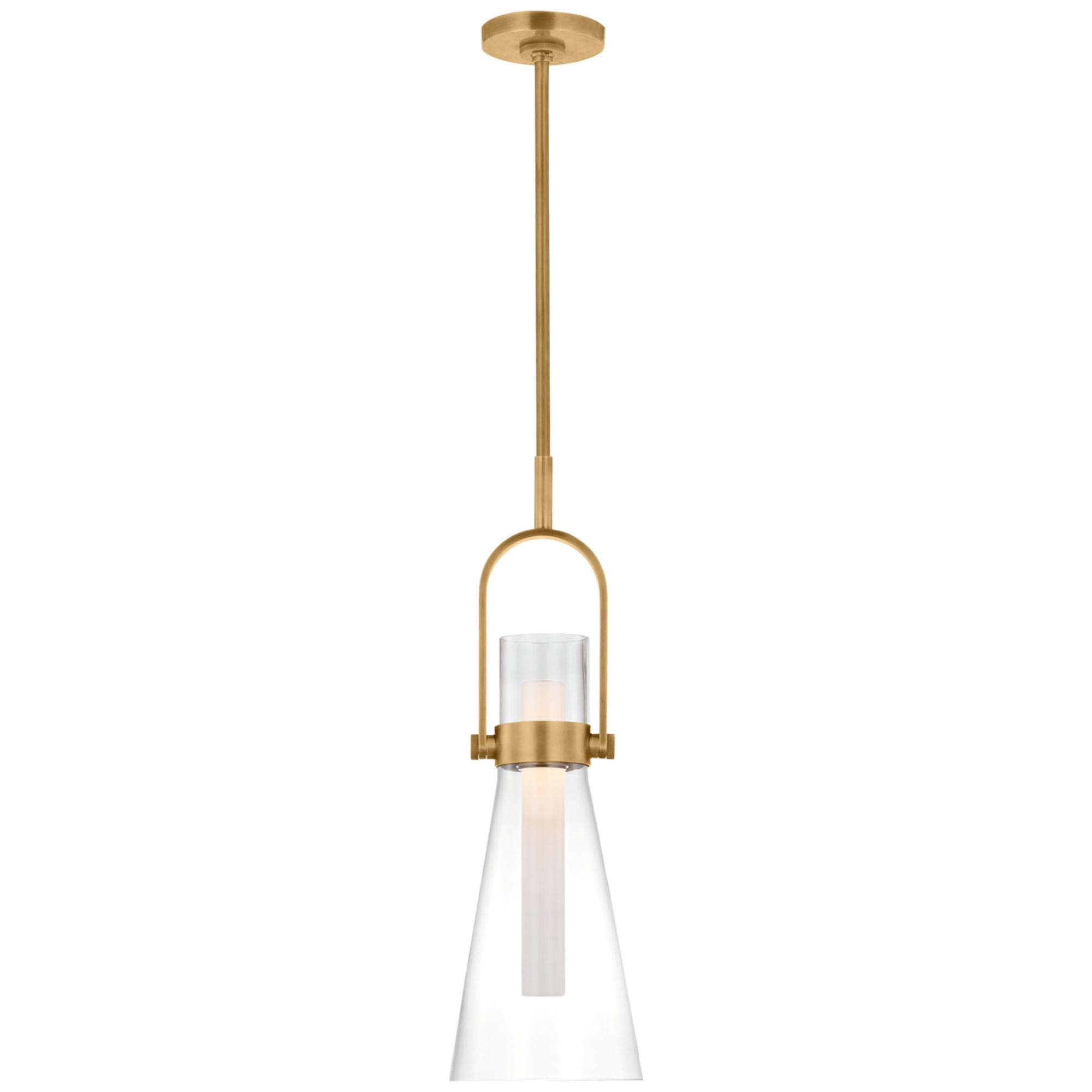Ian K. Fowler Larkin 9" Conical Pendant in Hand-Rubbed Antique Brass with Clear Glass Ceiling Light W9.25"