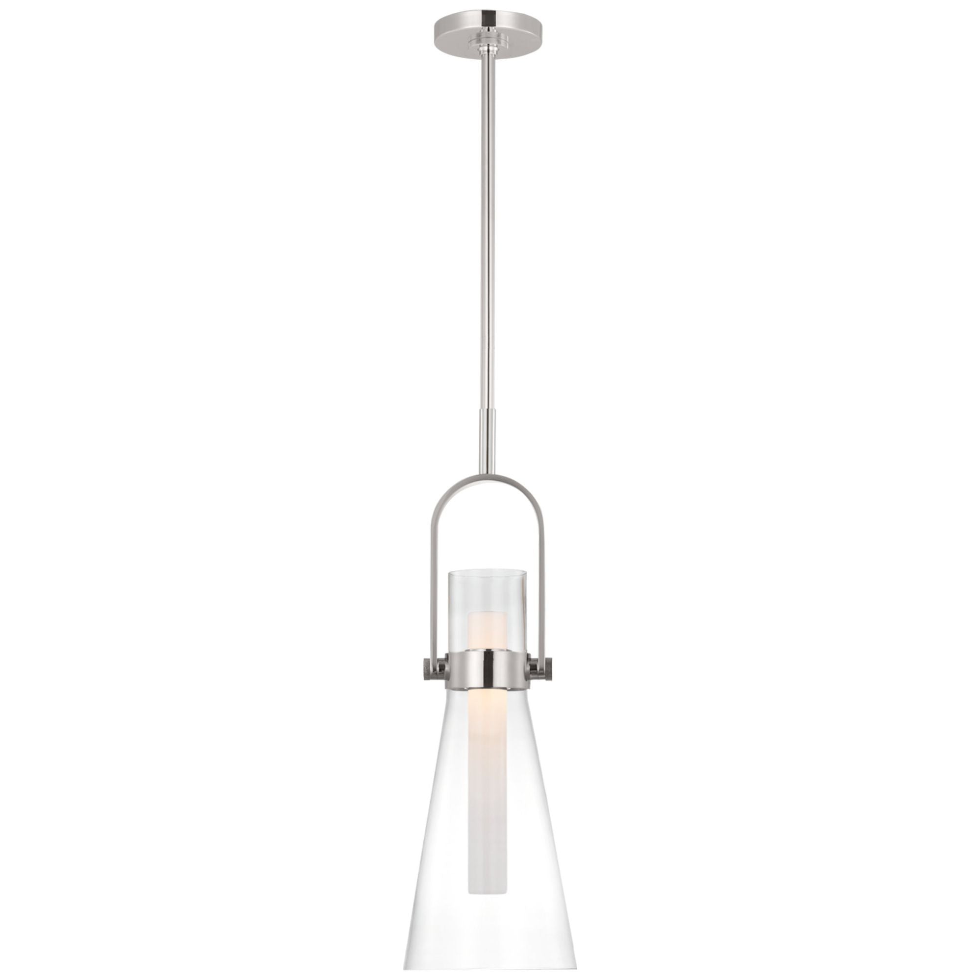Ian K. Fowler Larkin 9" Conical Pendant in Polished Nickel with Clear Glass