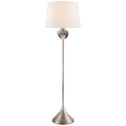 Julie Neill Alberto Large Floor Lamp in Burnished Silver Leaf with Linen Shade