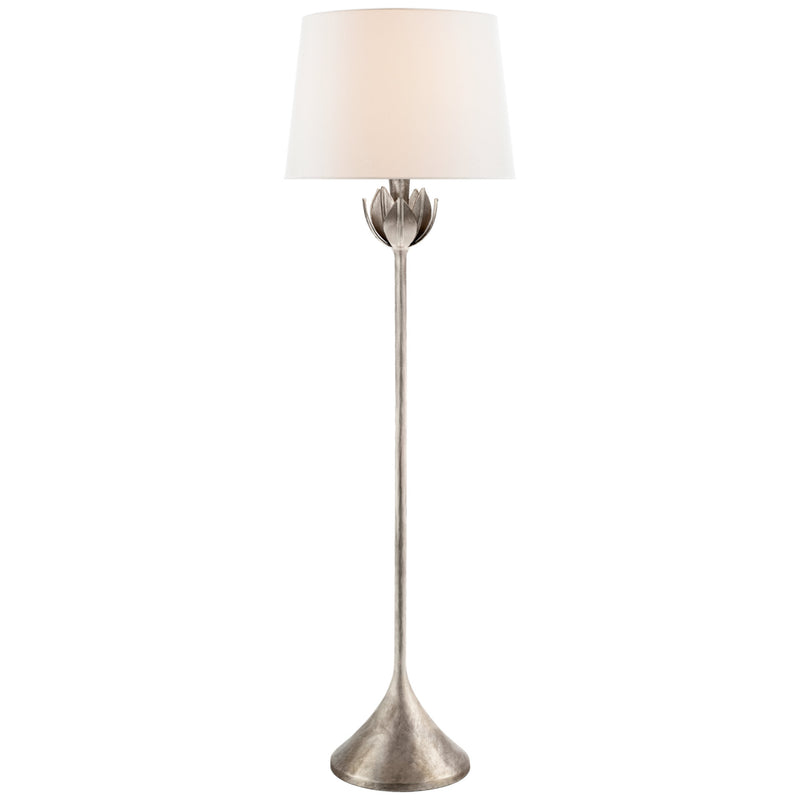 Julie Neill Alberto Large Floor Lamp in Burnished Silver Leaf with Linen Shade