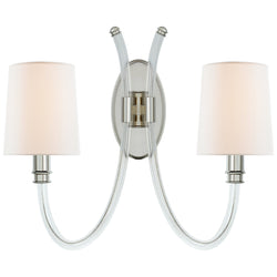 Julie Neill Clarice Double Sconce in Crystal and Polished Nickel with Linen Shades