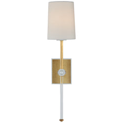 Julie Neill Lucia Medium Tail Sconce in Gild and Crystal with Linen Shade
