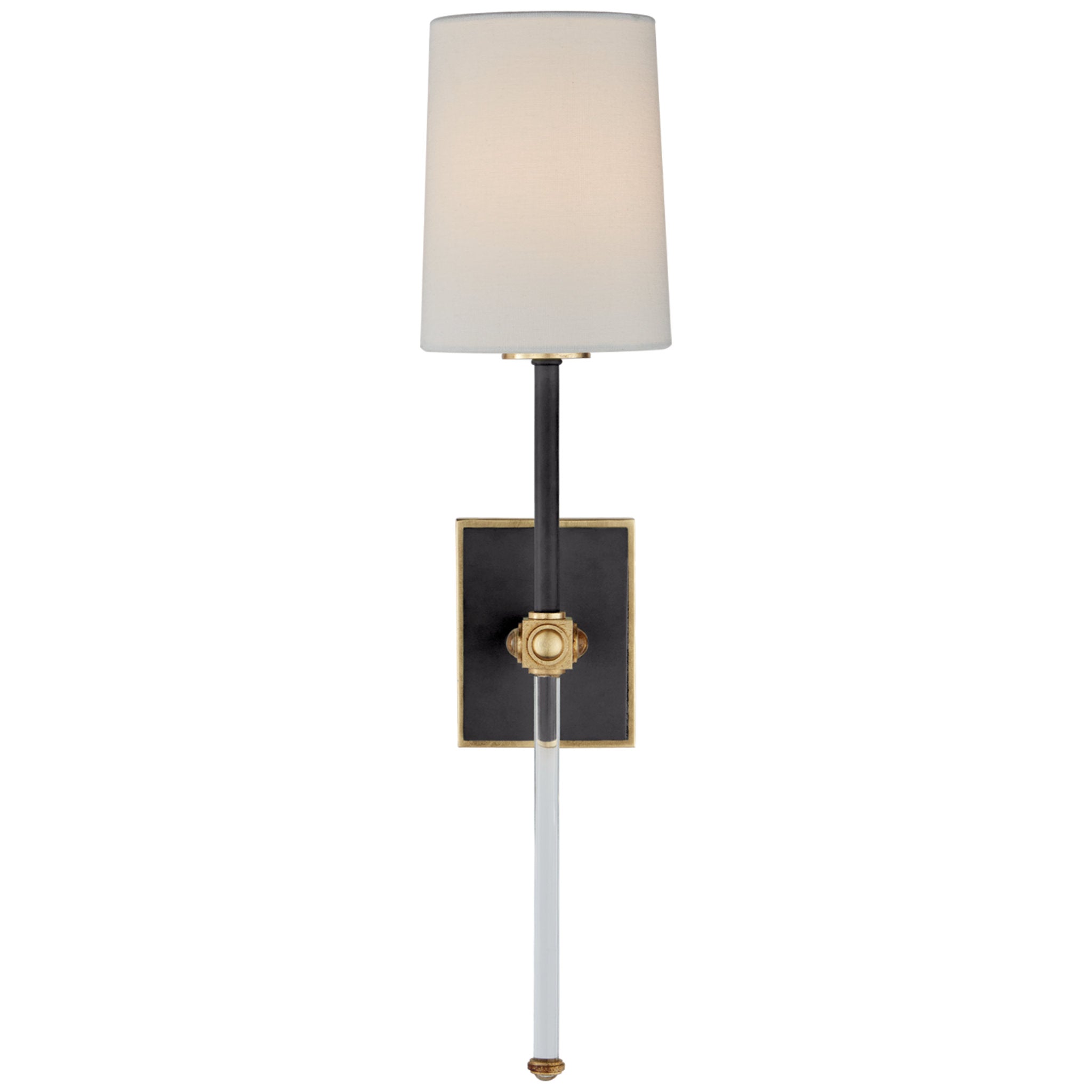 Julie Neill Lucia Medium Tail Sconce in Matte Black and Crystal with Linen Shade