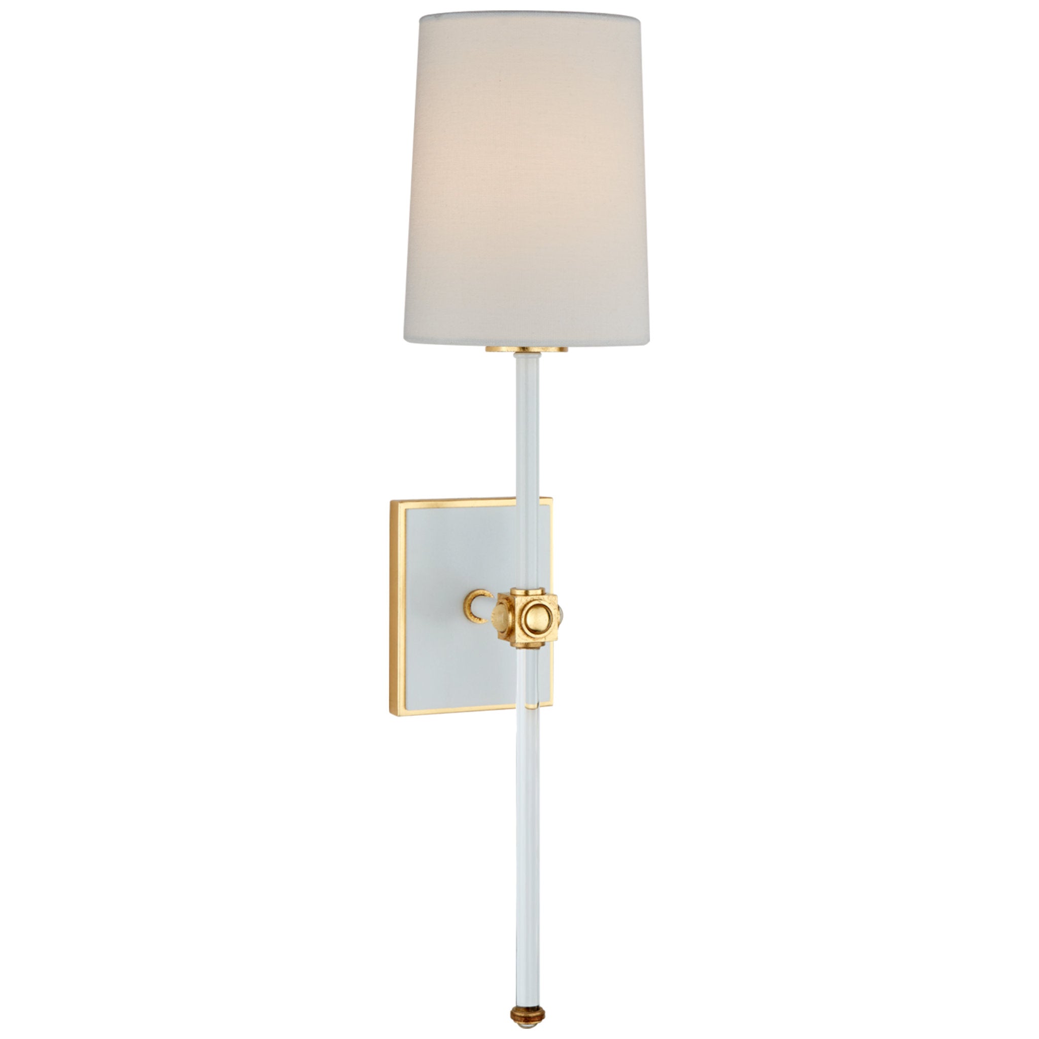 Julie Neill Lucia Medium Tail Sconce in Matte White and Crystal with Linen Shade