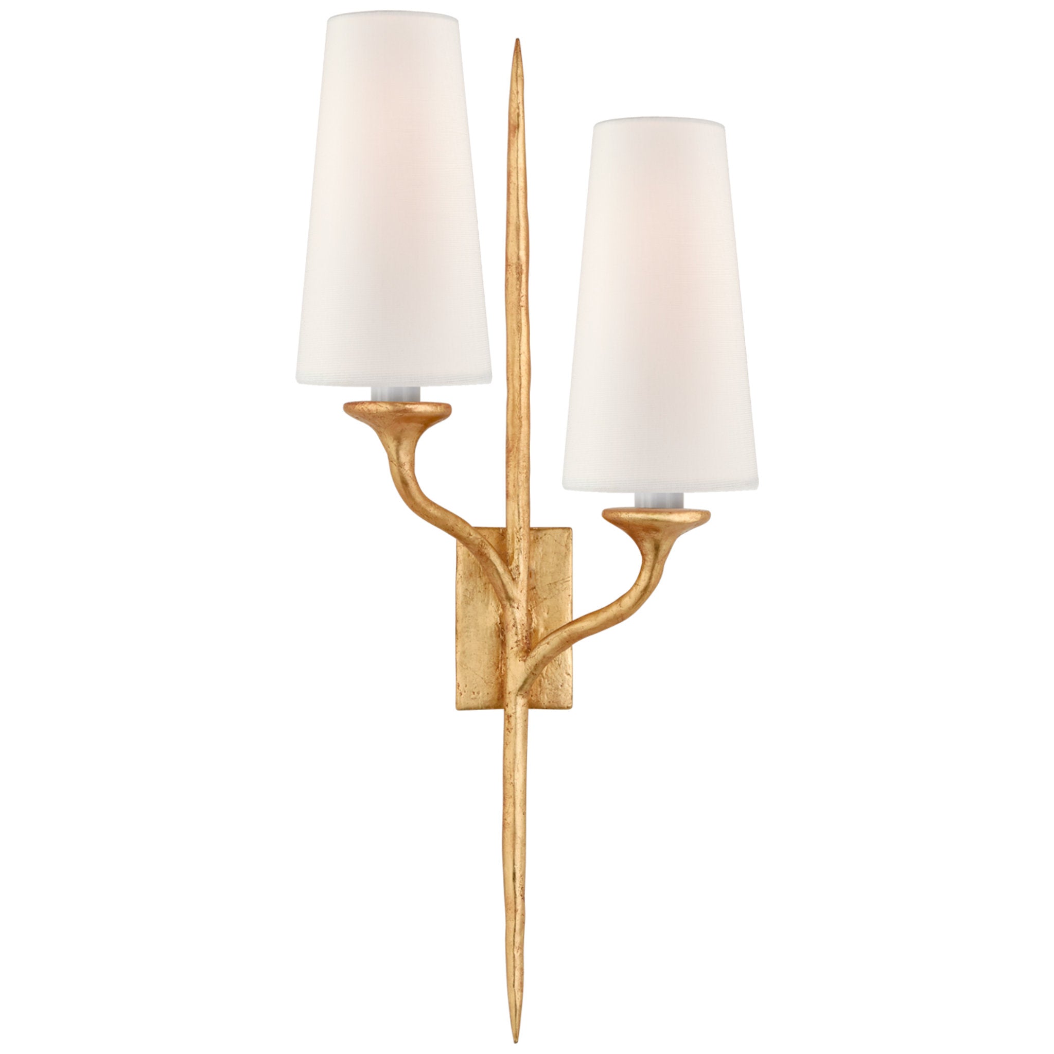 Julie Neill Iberia Double Left Sconce in Antique Gold Leaf with Linen Shades