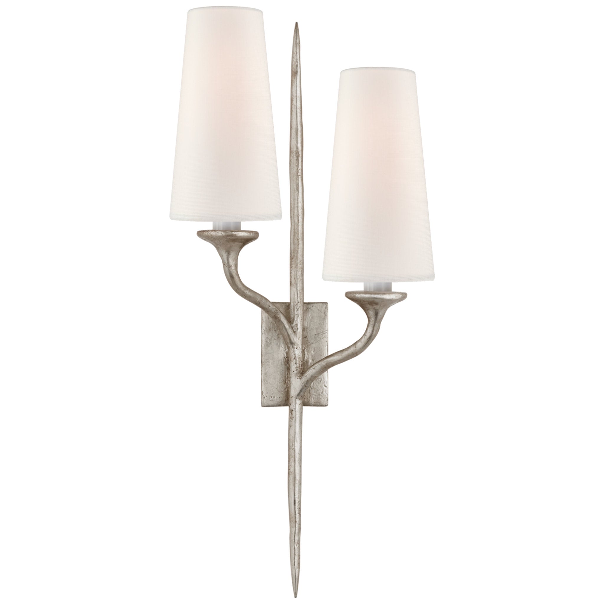 Julie Neill Iberia Double Left Sconce in Burnished Silver Leaf with Linen Shades